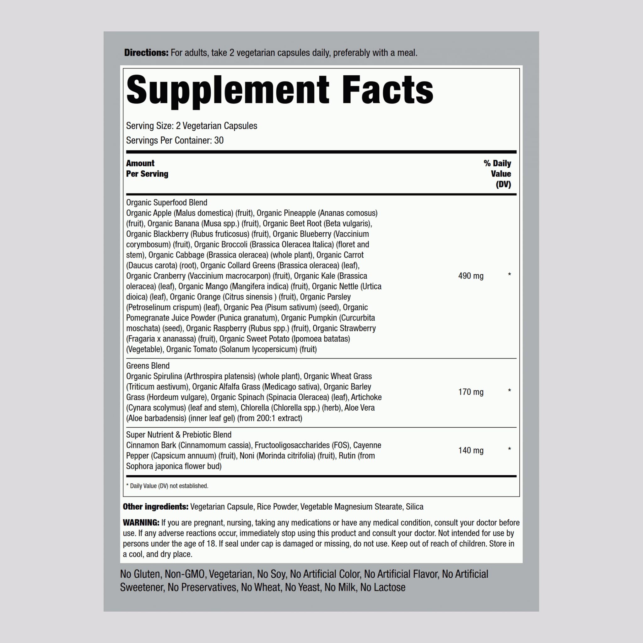 Piping Rock Fruits and Veggies Supplement | 60 Capsules | Superfood Fruit and Vegetables Vitamins | with Prebiotic Blend | Vegetarian Formula | Non-GMO, Gluten Free Piping Rock Au supplements