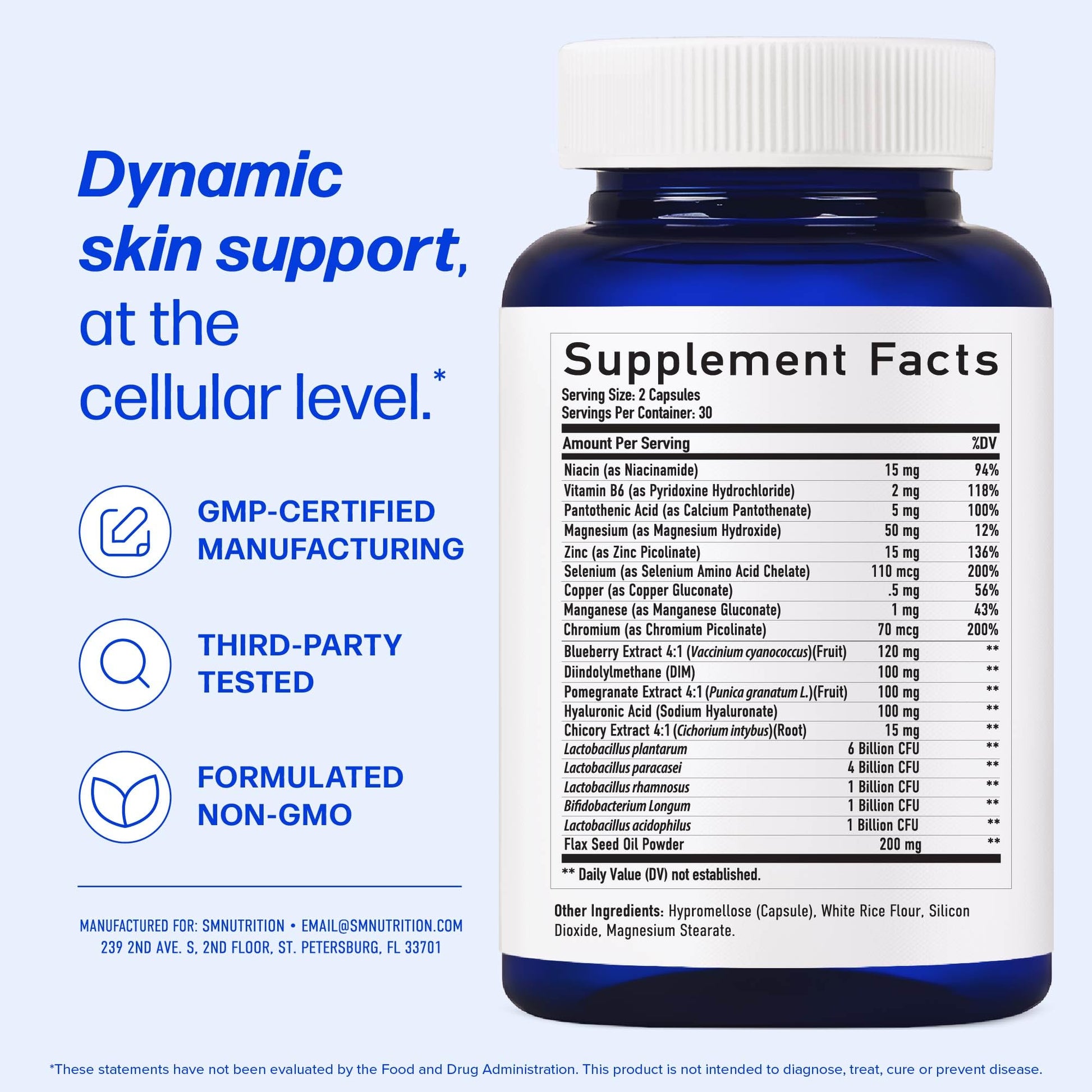 Clear Skin Supplement with Zinc, DIM & Probiotics | 3-in-1 Balance, Glow & Health Skin Support | Triple Action Hyaluronic Acid, Niaciminide & Vitamins for Hormone, Complexion & Gut Support | 60 Ct SMNutrition Au supplements