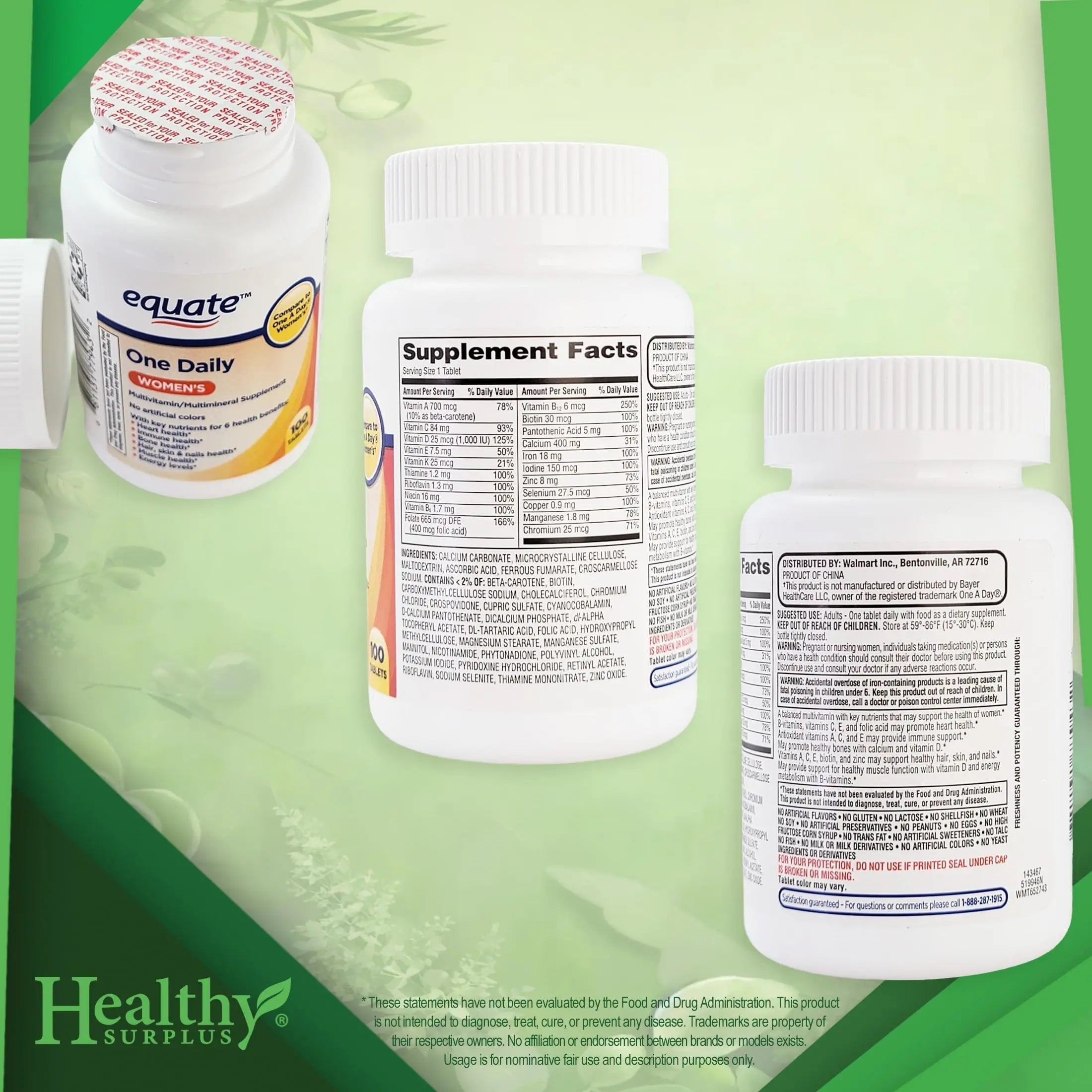 Healthy Surplus Equate One Daily Women's Multivitamin/Multimineral Supplement 100 Tablets and Vital Volumes Vitams Healthy Surplus Au supplements