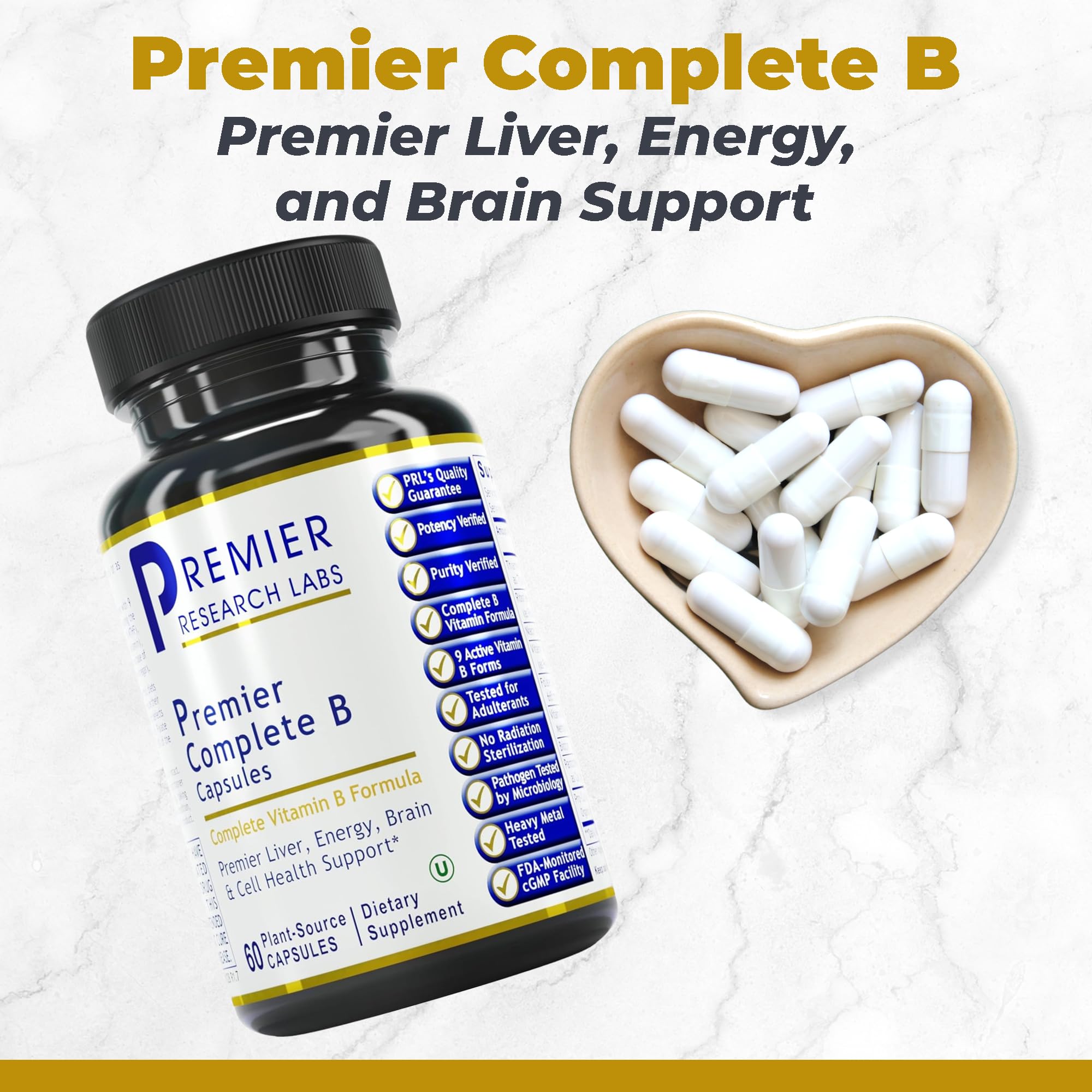 Premier Research Labs Complete B - Vitamin B Complex Supplement for Optimal Health | Vitamin B Supplement with Biotin | 9 Active B Vitamins | for Liver, Energy & Brain Support - 60 Capsules Premier Research Labs Au supplements