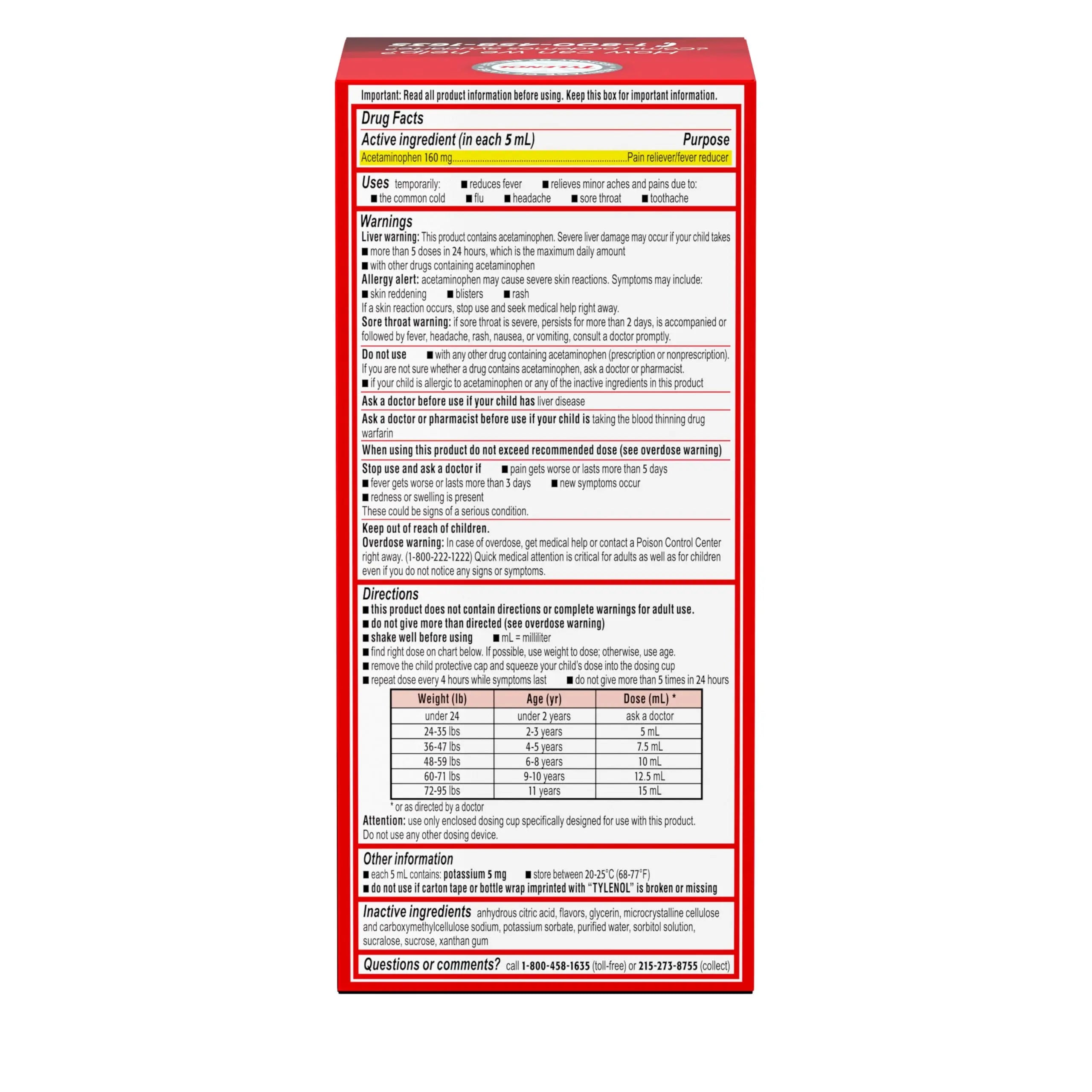 Children's Tylenol Liquid Pain Relief & Fever Medicine, Oral Suspension, Dye-Free, Acetaminophen, No Aspirin, No Ibuprofen, No High Fructose Corn Syrup; Cherry Flavor, 8 fl. oz.; Pack of 1 Tylenol Au supplements