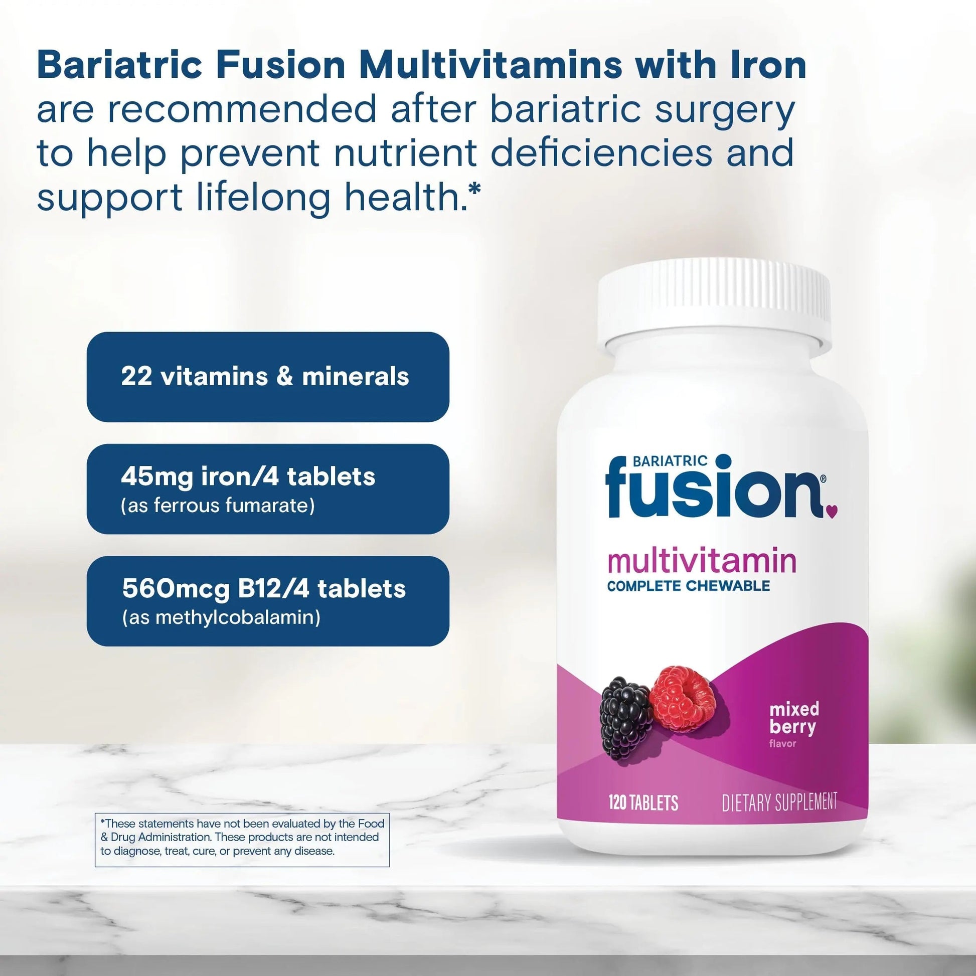 Bariatric Fusion Bariatric Multivitamin with Iron Complete Chewable | Mixed Berry | Post Bariatric Vitamins Bariatric Fusion Au supplements