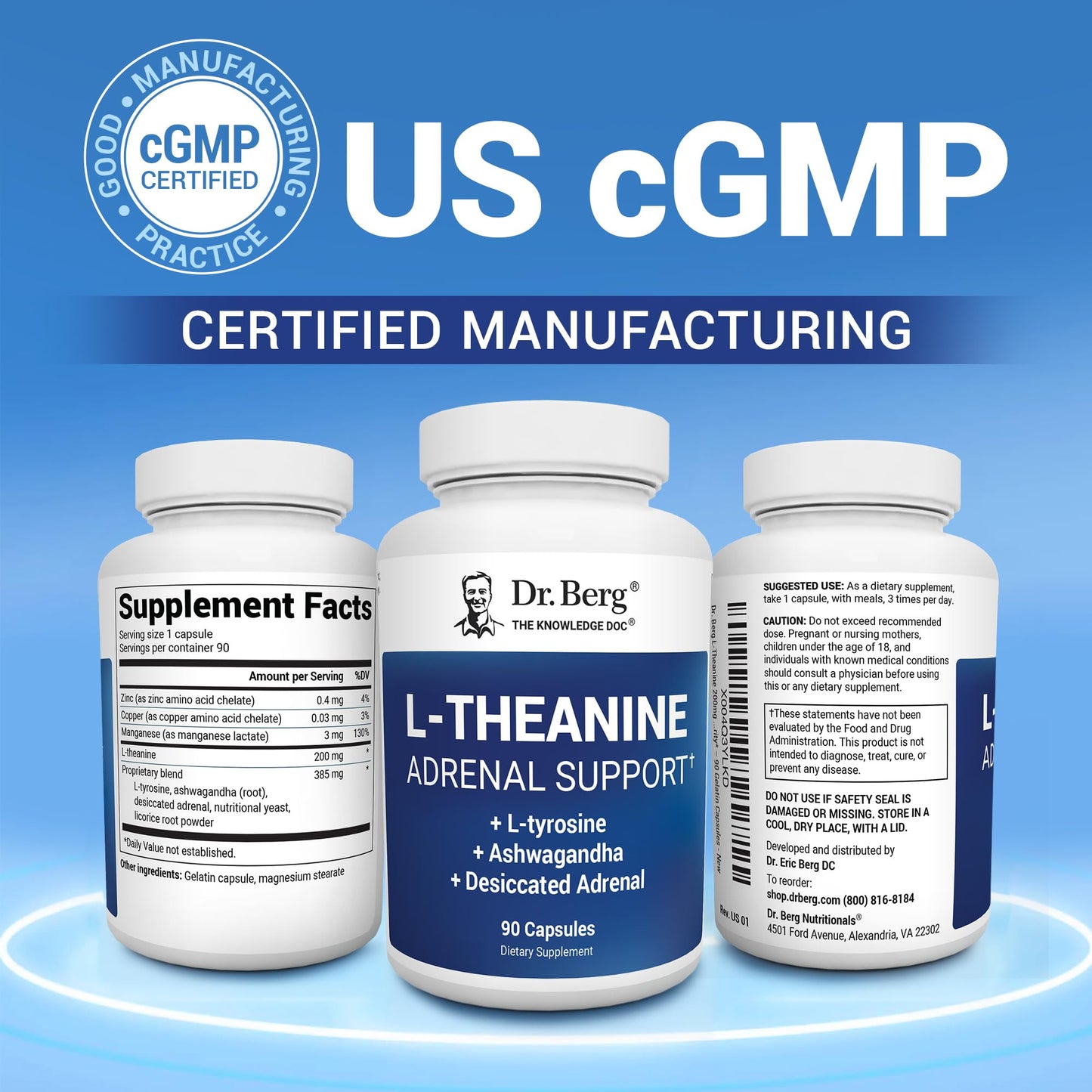 Dr. Berg L-Theanine 200mg - Includes Zinc, Copper, L-Tyrosine, & Ashwagandha – L-Theanine Supplement Adrenal Support - for Relaxation, Stress Relief, and Mental Clarity* – 90 Gelatin Capsules Dr. Berg NutritionalsUS supplements