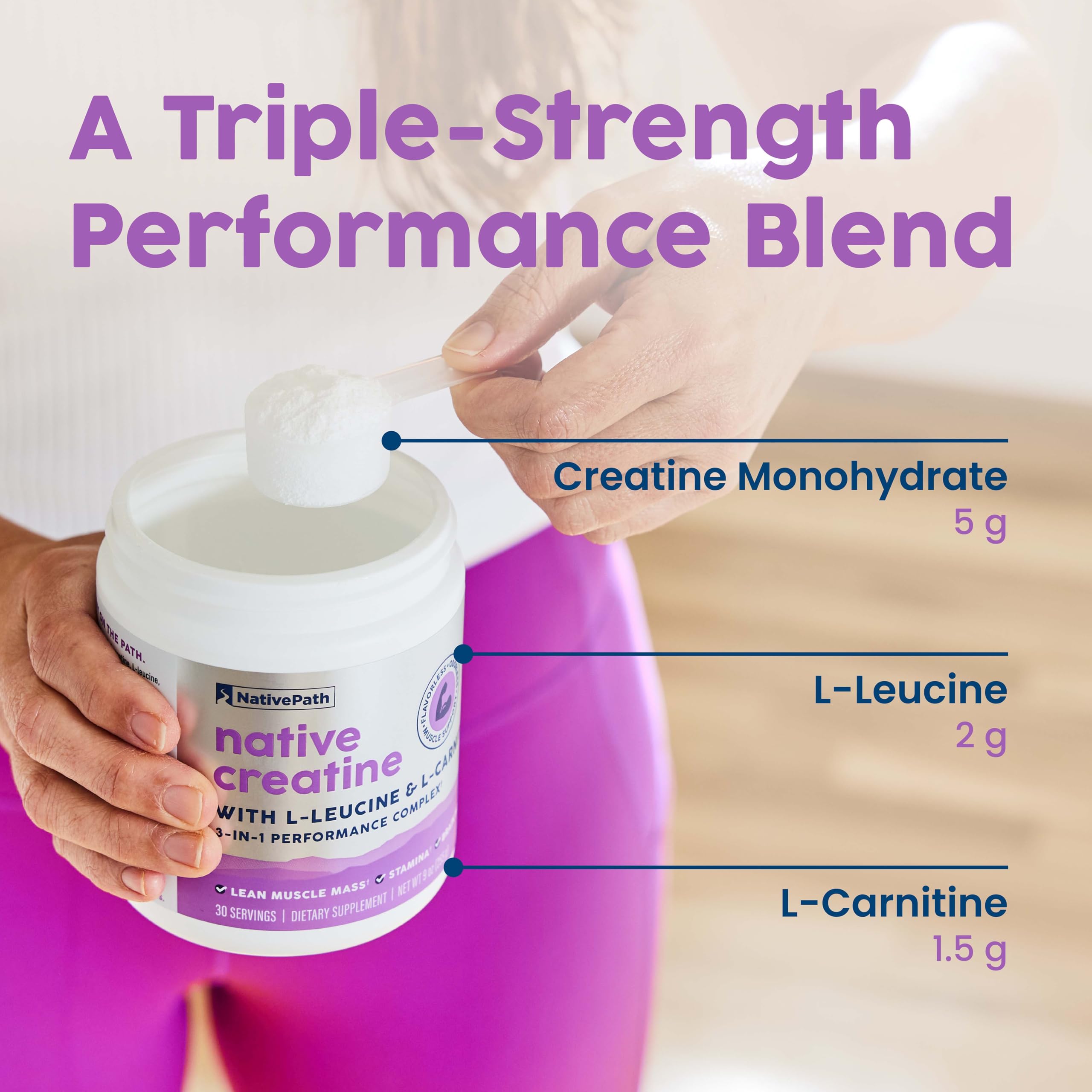 NativePath Creatine Monohydrate Powder with L-Leucine & L-Carnitine - Supports Muscle Health for Men & Women - 30 Servings NativePath Au supplements