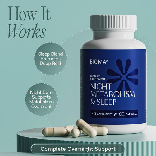 BIOMA Night Metabolism & Sleep - Supports Digestion, Energy Metabolism & Restful Sleep with Melatonin, Vitamin D, Magnesium & More BIOMAUS supplements