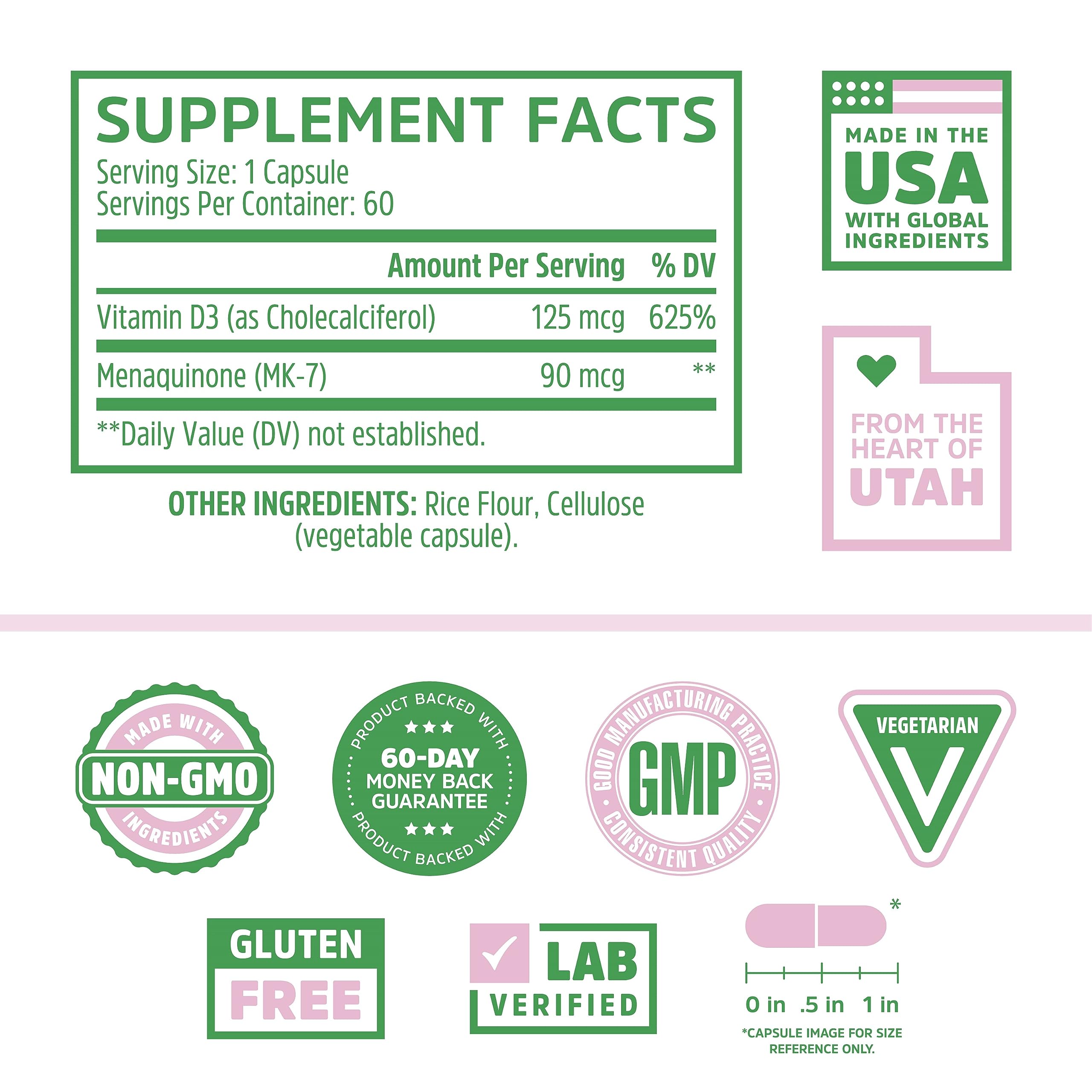 Zhou Nutrition Vitamin D3 K2, Bone and Heart Health Formula 5000 IU Vitamin D3 & 90 mcg Zhou Nutrition Au supplements