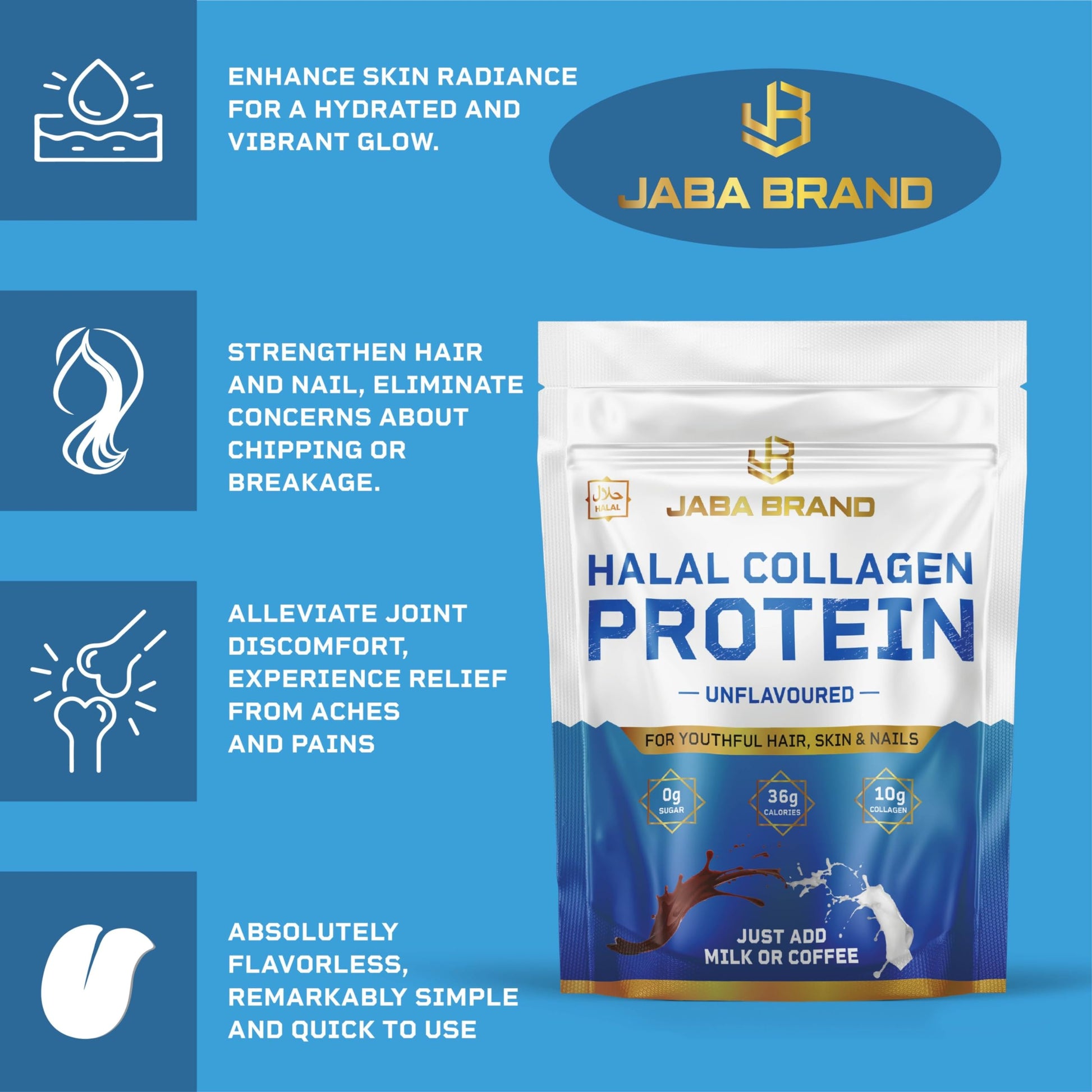 JABA BRAND - Halal Bovine Collagen Protein Powder for Hair, Nails, Joints and Skin JABA BRAND Au supplements