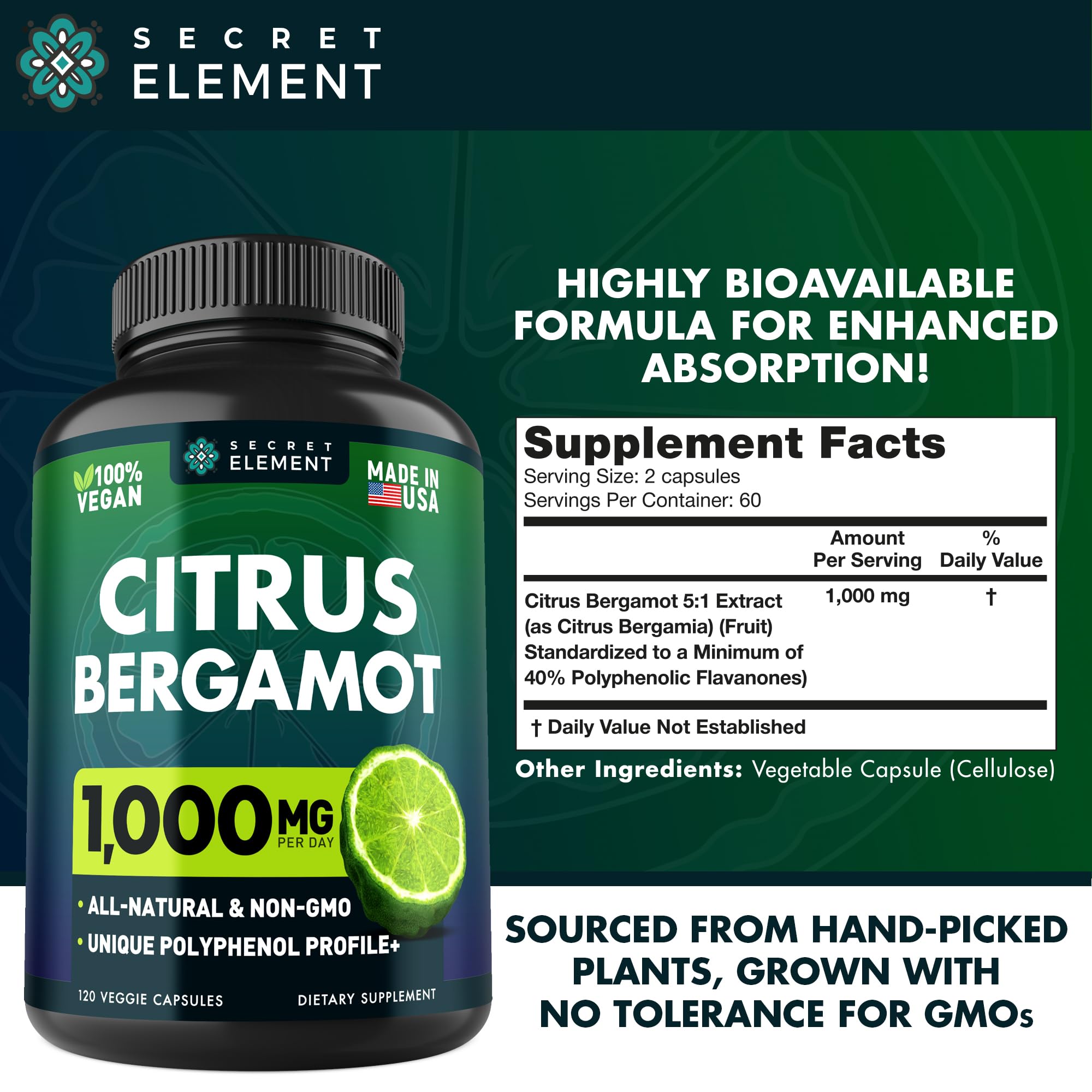 Citrus Bergamot Extract 1000mg - Citrus Bergamot Supplement for Heart, Immune System Secret Element Au supplements