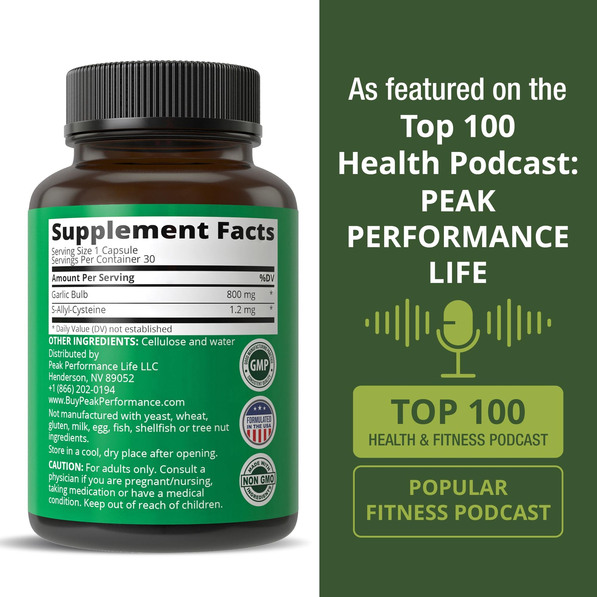 Peak Performance Aged Black Garlic Capsules. Raw Vegan Pure Odorless Extract Supplement Pills for Cholesterol, and Immune Support. from Garlic Bulb with S-Allyl Cysteine and Antioxidants Peak Performance Au supplements