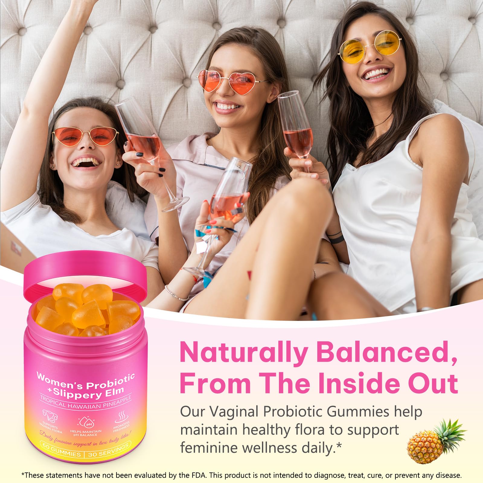 WeiWeiLa Feminine Probiotics Gummies for Women Probiotic Gummies with Slippery Elm | Natural Pineapple Flavor | Supports Feminine pH Balance & Comfort | 60 Vegan Gummie for Daily Wellness WeiWeiLa Au supplements
