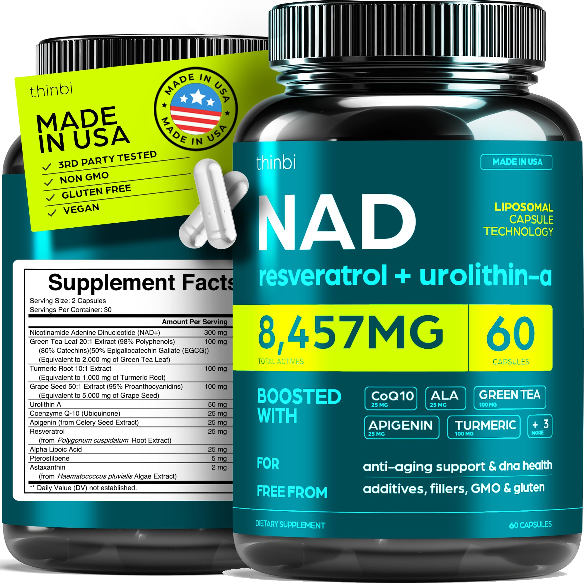 NAD Supplement 8457mg Extra Strength NMN Alternative Liposomal + Green Tea for Women & Men w/Urolithin A, Resveratrol, CoQ10, Alpha Lipoic Acid. Aus Healthcare Au supplements