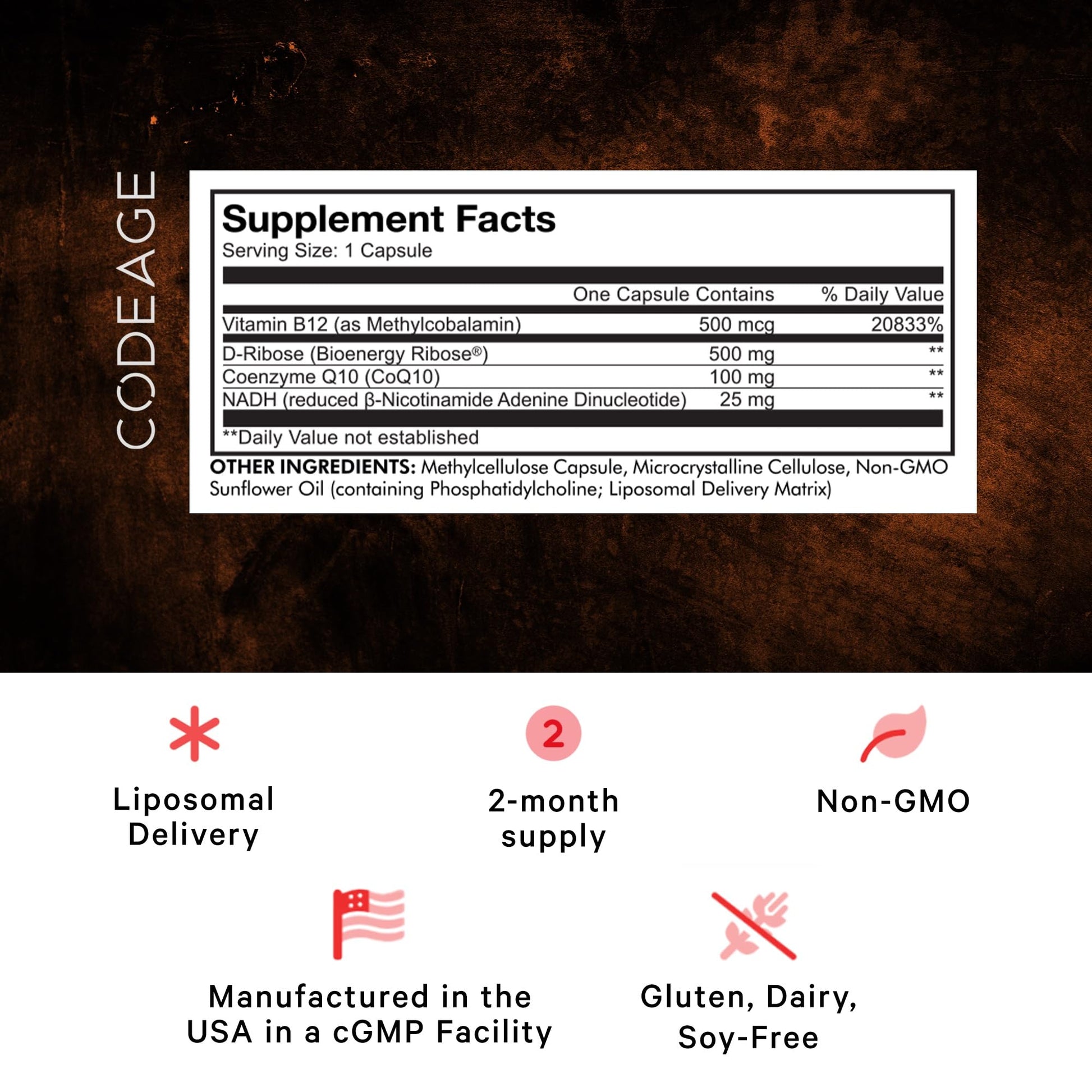 Codeage Liposomal NADH+ Supplement - CoQ10 - Vitamin B12 - D-Ribose Bioenergy Codeage Au supplements