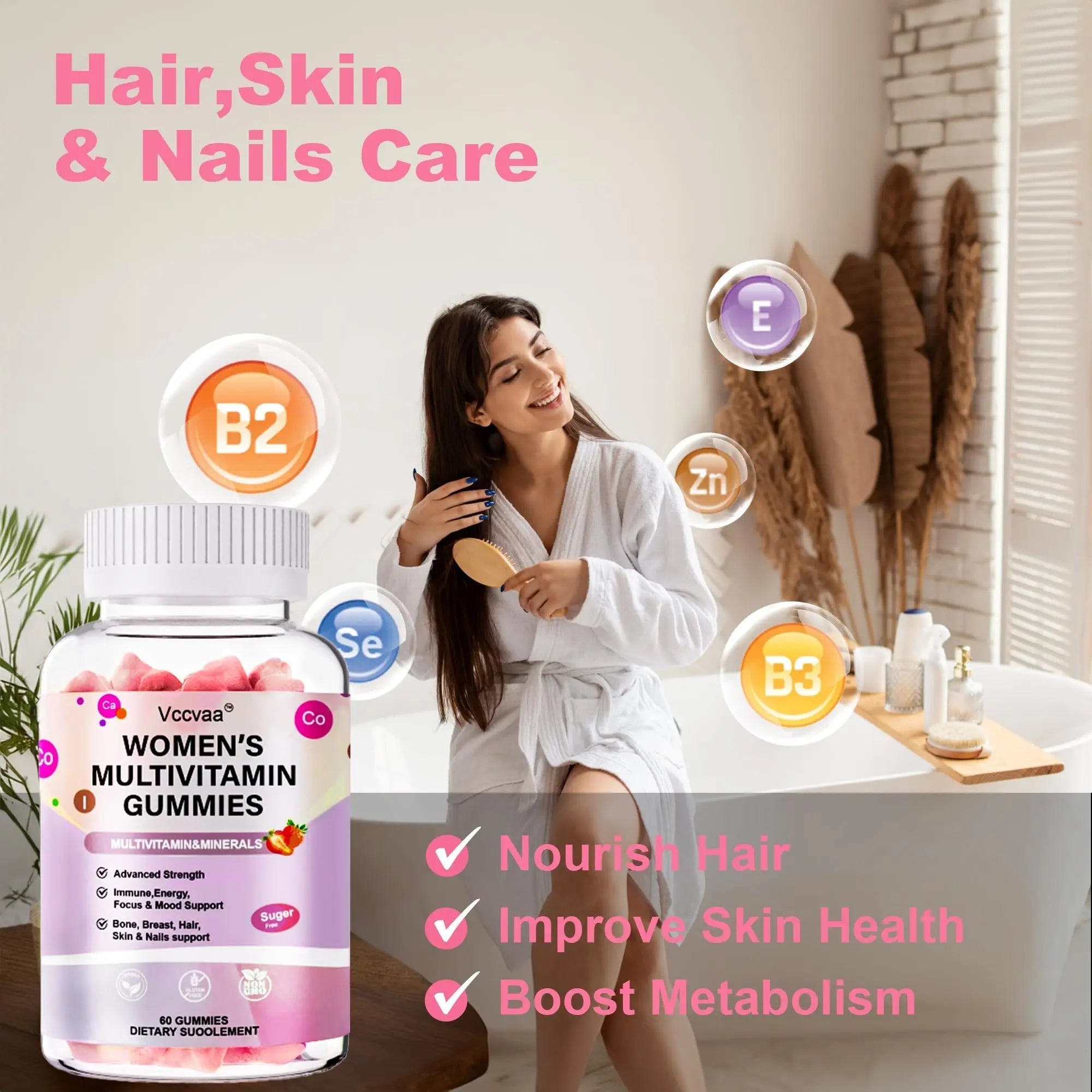 Vccvaa Sugar Free Multivitamin Gummies for Women 14+ with Iron, Inositol, Folate, Vitamins A C D3 E B12 K2, Herbal & Mineral Blend Vccvaa Au supplements