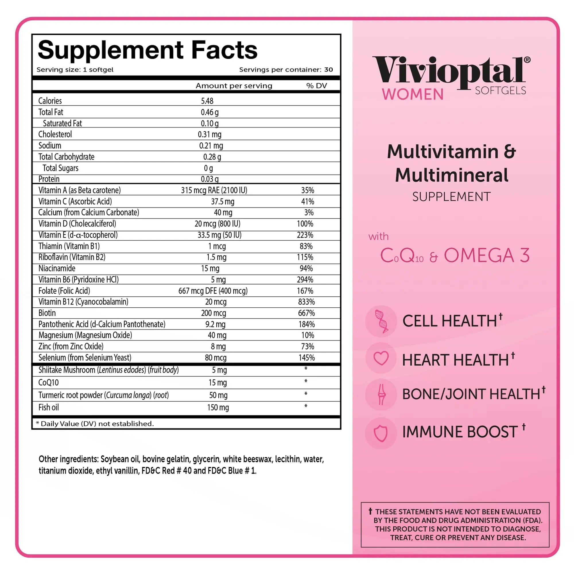Vivioptal Women, 30 Capsules, CoQ10 & Omega-3, Multivitamin & Multimineral, Gluten Free, German Formula Vivioptal Vitamins Au supplements
