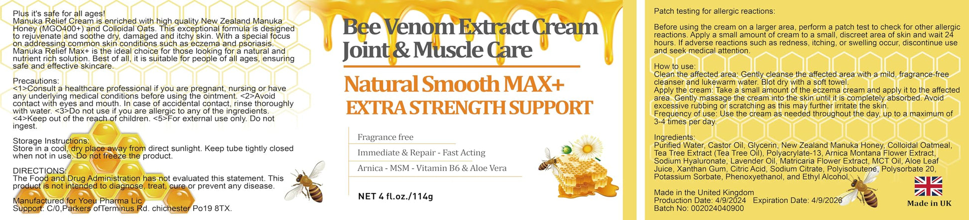 HIKCOSLLY New Zealand Bee Venom Cream, High Strength Recovery Muscle Joint Cream, Natural Organic, Soothe Back, Neck, Hands, Feet, Shoulder, Leg, Knee, Ankle Pain HIKCOSLLY Au supplements
