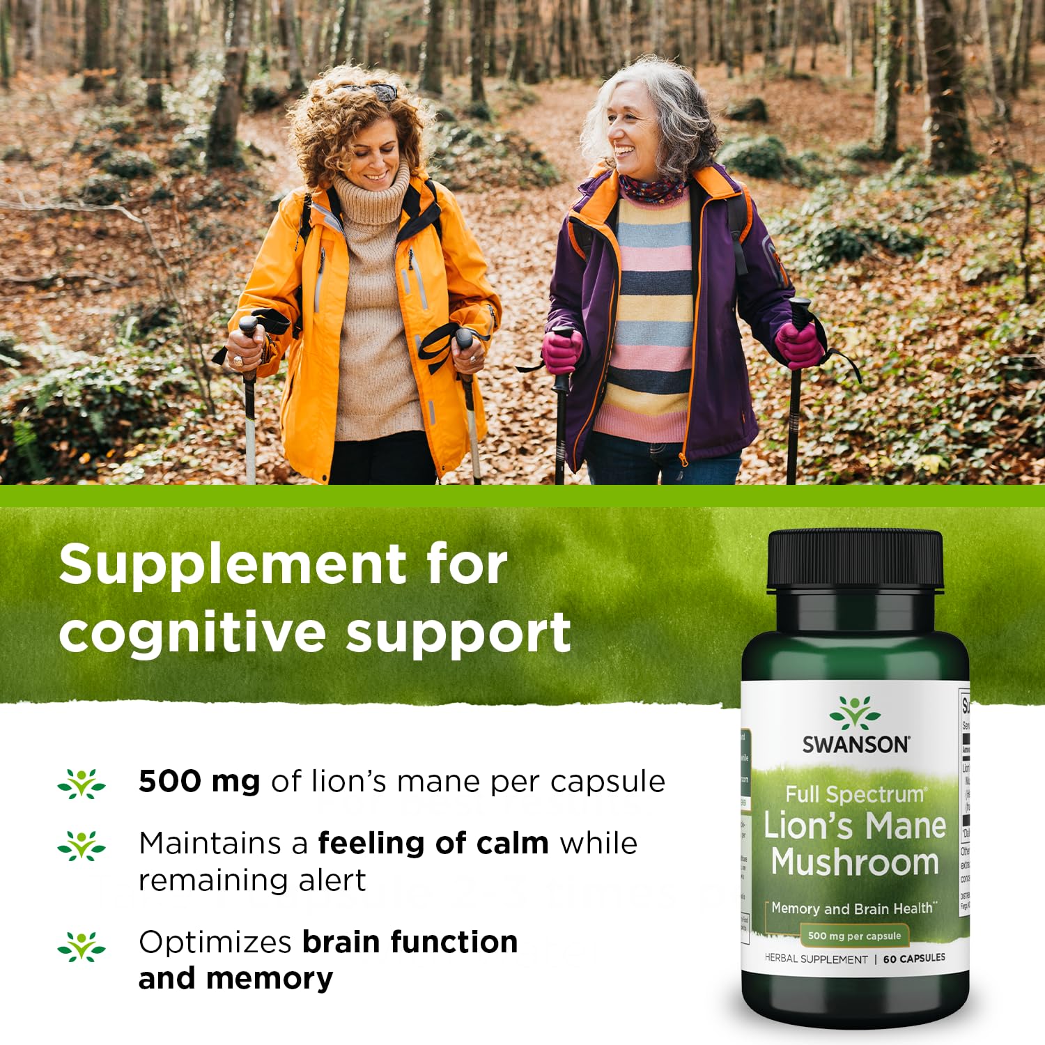 Swanson Lion's Mane Mushroom Capsules - 500 mg Each, 60 Capsules Swanson Au supplements