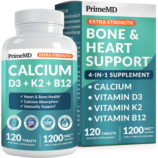 4-in-1 Calcium 1200 mg with Vitamin D3 K2 - Extra Strength Calcium Supplements for Women & Men with D3 K2 Vitamin 5000 IU - Everyday Vitality Supplement PrimeMDUS supplements