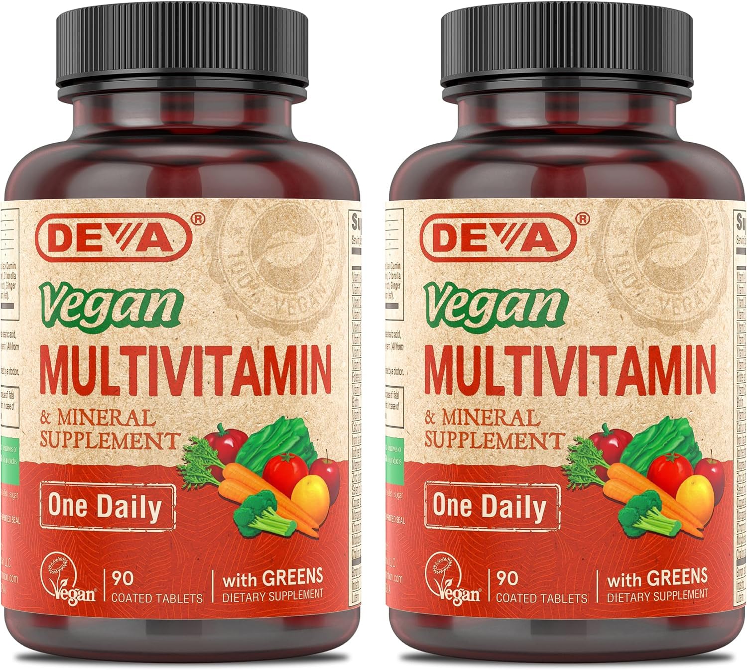 DEVA Vegan Multivitamin & Mineral Supplement with Iron 2-Pack, Spirulina, Chlorella, Ashwagandha, Broccoli & More, 90 Coated Tablets Each DEVA Au supplements