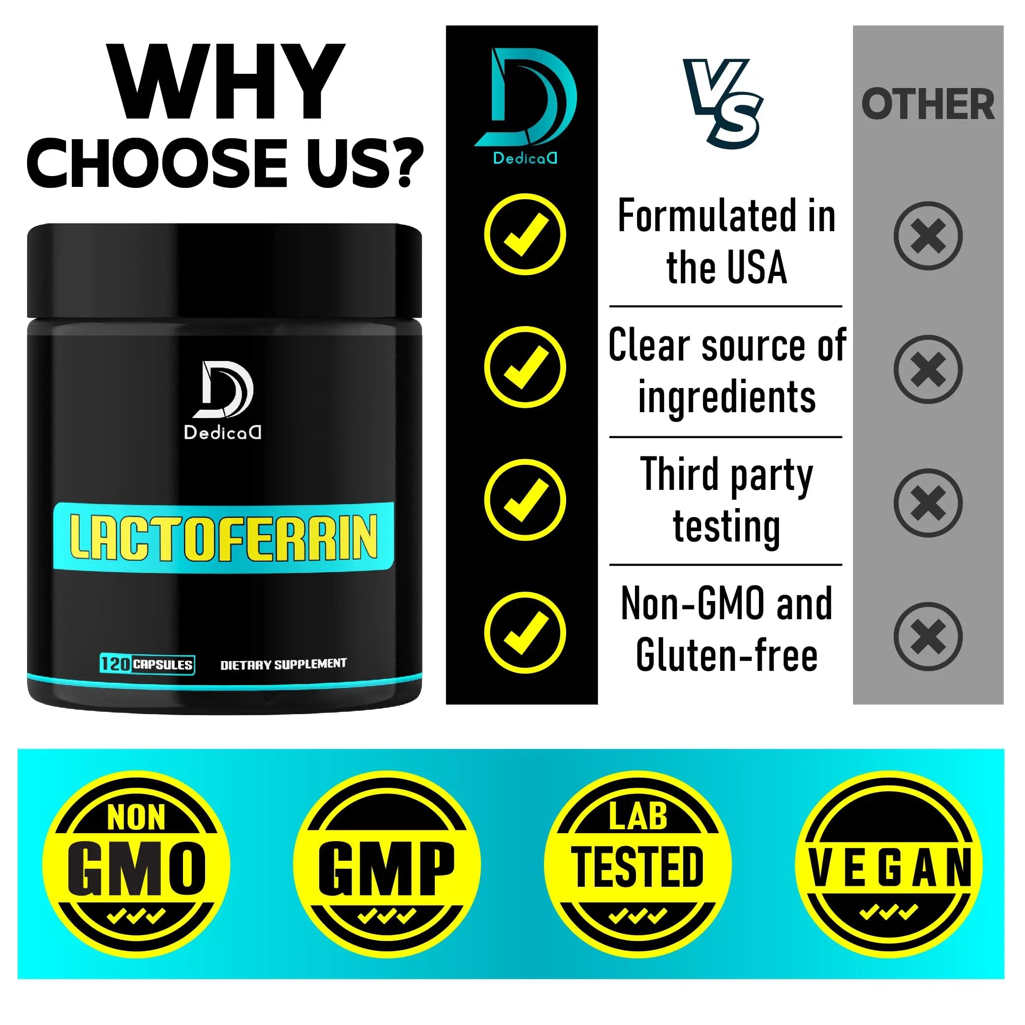 DEDICAD 500Mg Lactoferrin Supplement - 120 Capsules for 2-Month Supply DEDICAD Au supplements