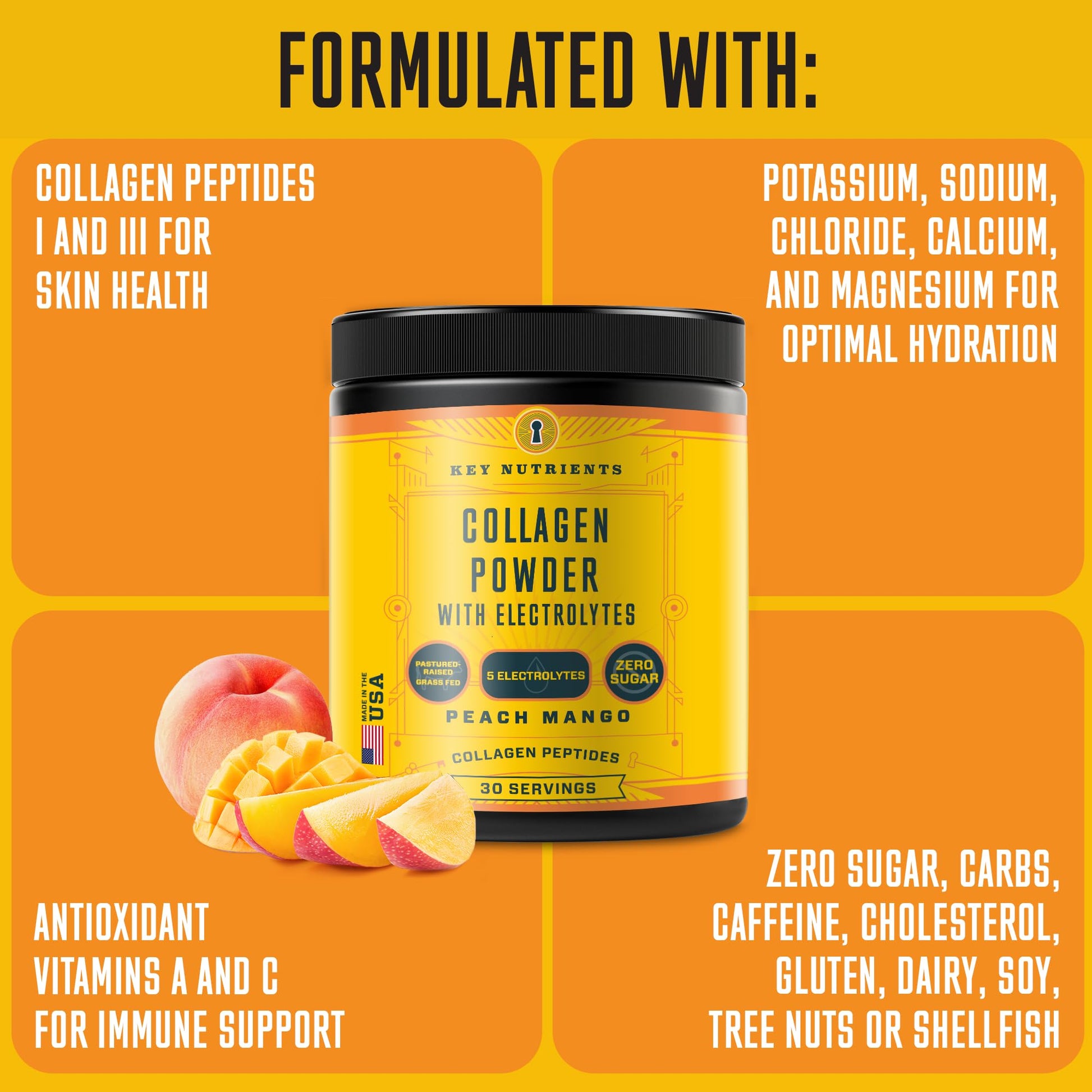Collagen Peptides with Electrolytes Powder, Collagen Powder, Collagen Peptides Powder KEY NUTRIENTS Au supplements