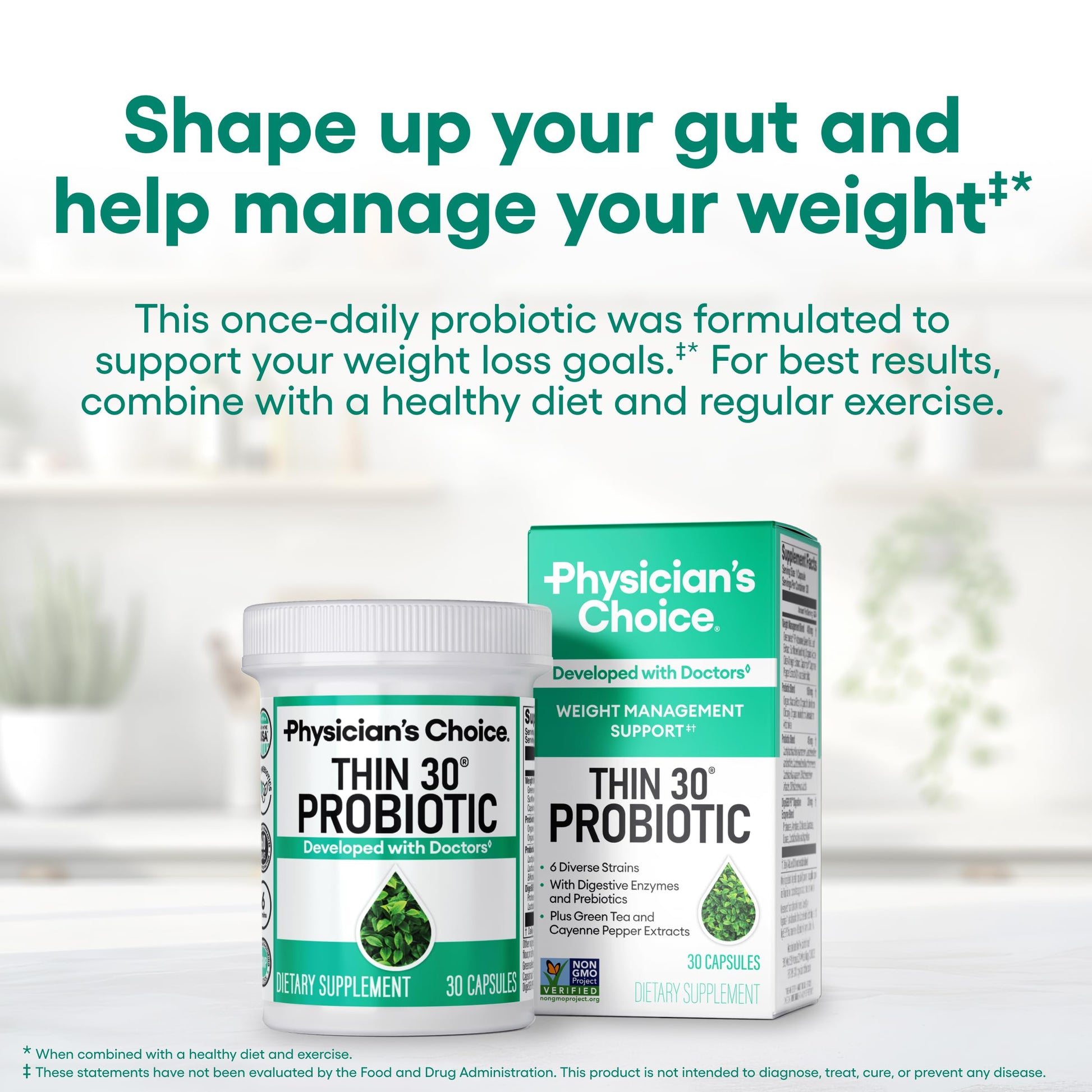 Physician's CHOICE Probiotics for Weight Management & Bloating - 6 Probiotic Strains - Prebiotics - Key ingredient Cayenne - Supports Gut Health - Weight Management for Women & Men - Green Tea - 30 CT Physician's CHOICE Au supplements