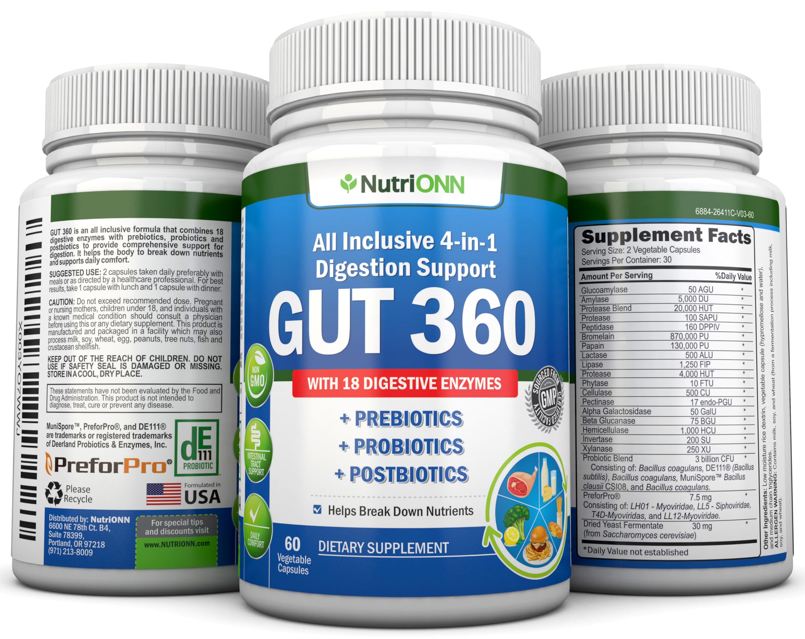 4-in-1 Probiotics, Prebiotics & Postbiotics with 18 Digestive Enzymes for Women & Men - Complete Gut & Digestive Support Supplement - Bloating Relief and Enzymes for Digestion - Non GMO - Vegan NutriONN Au supplements