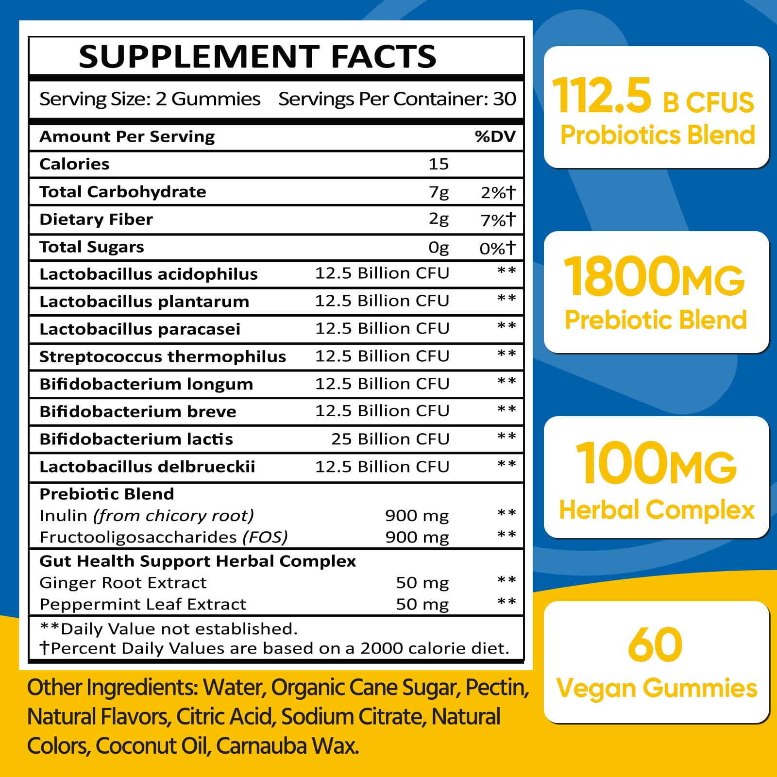 Gut Health & Probiotic Gummies, 112.5 Billion CFU, Sugar Free - 8 Strains + Prebiotics + Herbs - for Digestive, Immune, Diarrhea & Bloating - Gut Health for Women & Men, 60 Counts Probiotics Gummies VIOAFSLSE Au supplements