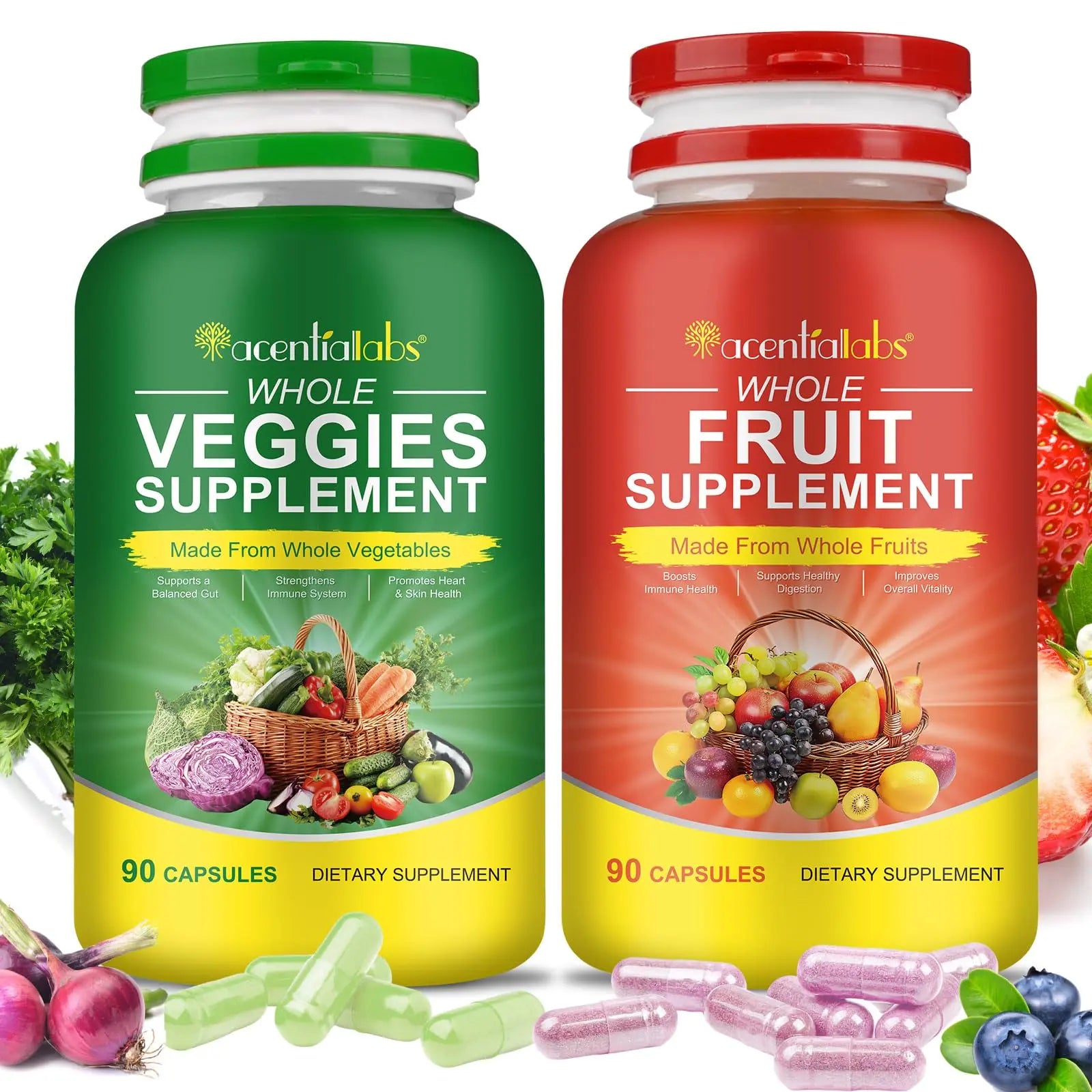 Fruit & Veggies Capsules | Daily Fruit & Vegetable Blend | 2 Bottles – 180 Vegetarian Capsules | Plant-Based Superfood Formula | Non-GMO, Gluten Free Generic Au supplements