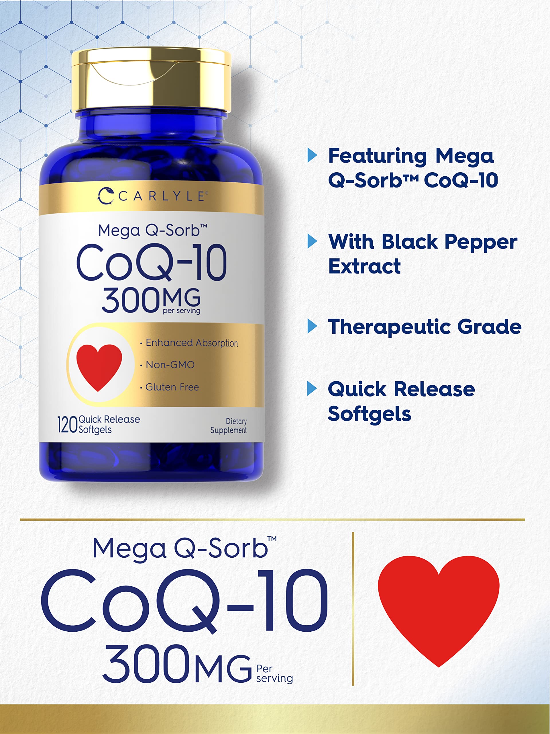 Carlyle CoQ10 300mg | 120 Softgels | Mega Q-Sorb Coenzyme Q-10 | with Black Pepper Carlyle Au supplements
