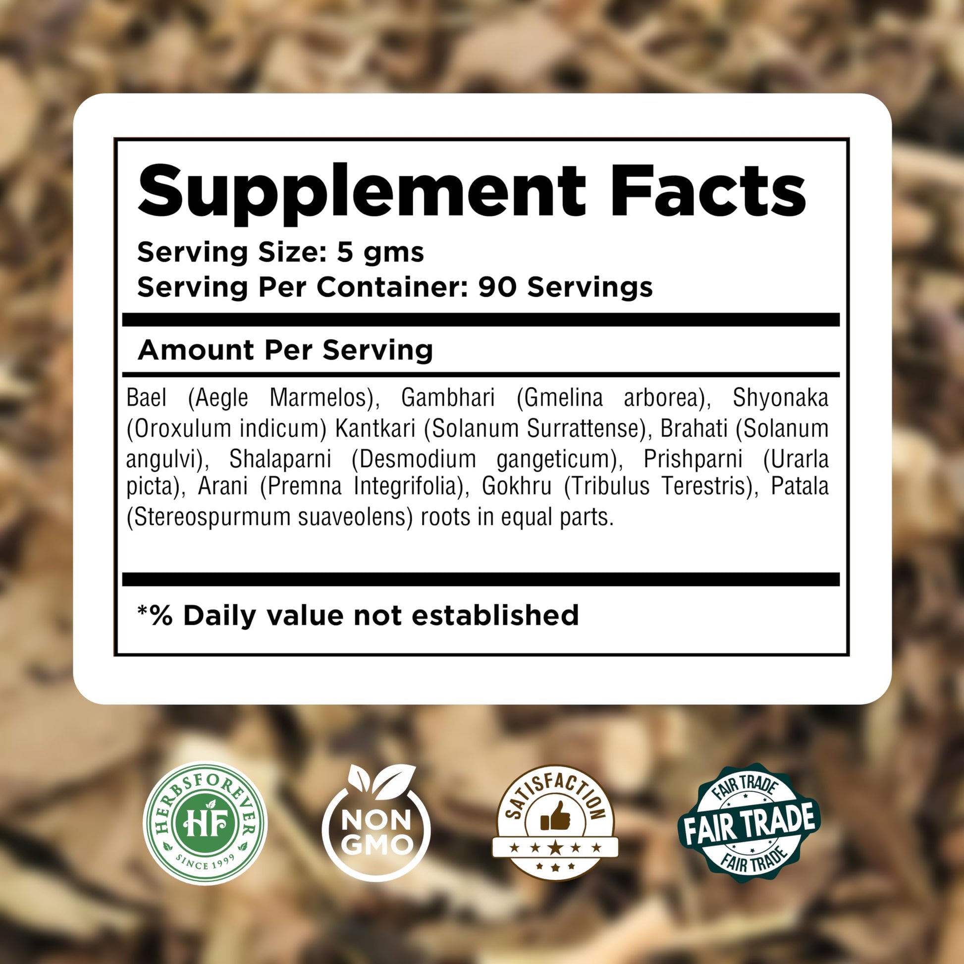 Herbsforever Dashmula Cut and Sifted (Coarse/Kawth) Herbs for Tea - Joint Comfort, Vata Calming, Female Postpartum Cycle & Wellness, Ten Authentic Ayurvedic Roots, Non GMO, Vegan 454g,1 lbs,Dashmool Herbsforever Au supplements