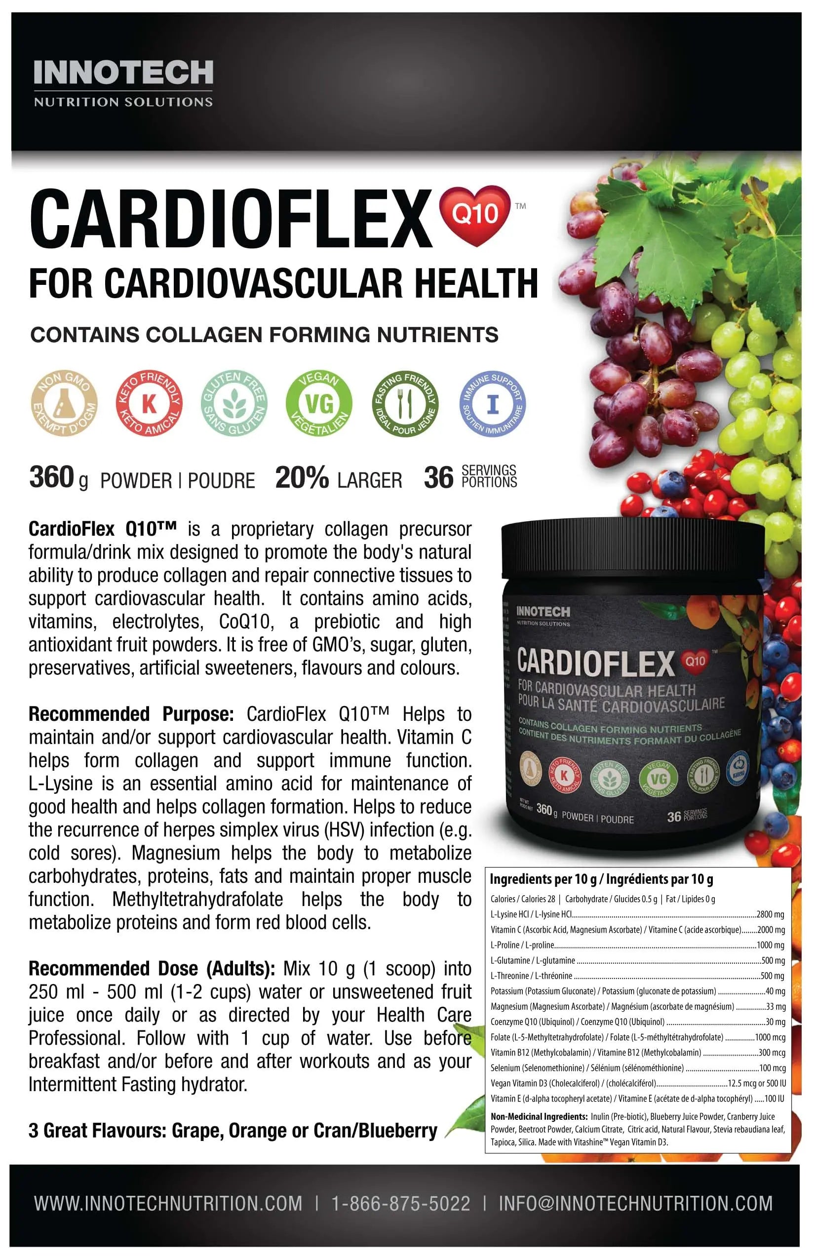Innotech Nutrition CardioFlex Q10 Heart Health & Energy Support CoQ10 Amino Acids & Electrolytes Orange 360g Innotech Nutrition Solutions Au supplements