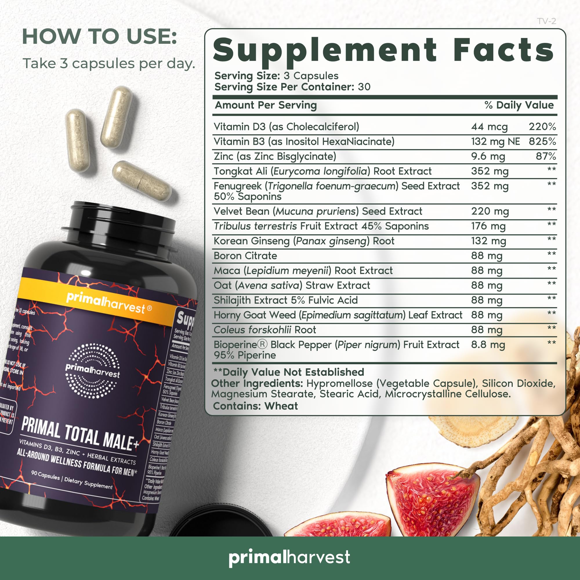 Primal Harvest Primal Total Male Natural Tribulus Terrestris, Fenugreek, Korean Ginseng Primal Harvest Au supplements