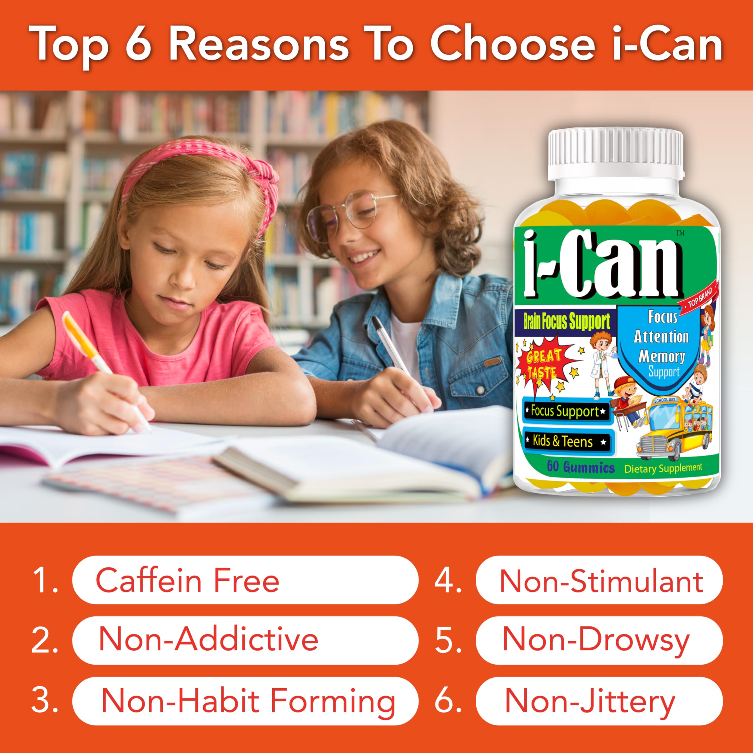 I-Can Focus Gummies for Kids & Teens, Omega 3 Gummies with DHA & EPA, Brain Health, Memory, Attention Support, Teen Brain Focus Vitamins, Non-Fishy Taste, Low Sugar, 60 Count Celebrity LifeStyle Product Au supplements