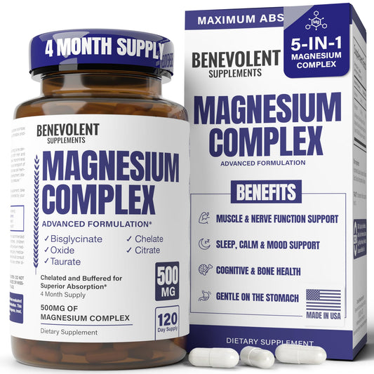 Premium Magnesium Capsules 500mg, High Absorption Formula Chelated Buffered Citrate to Support Digestion, Bone, Sleep & Muscle Health Benevolent NourishmentUS supplements