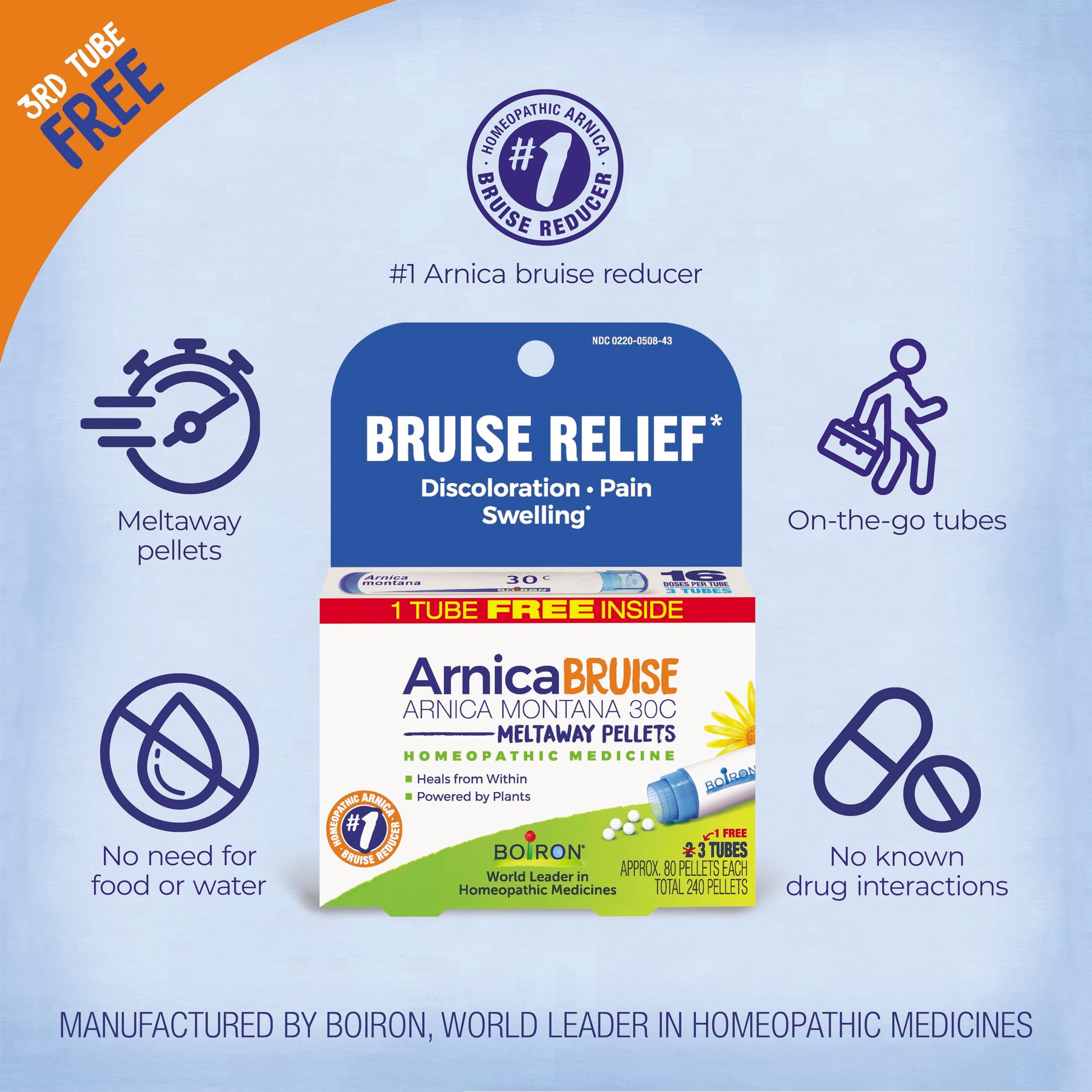 Boiron Arnica Bruise - Arnica Montana 30c for Relief of Pain, Swelling, and Discoloration from Bruises - 3 Count (240 Pellets) Boiron Au supplements