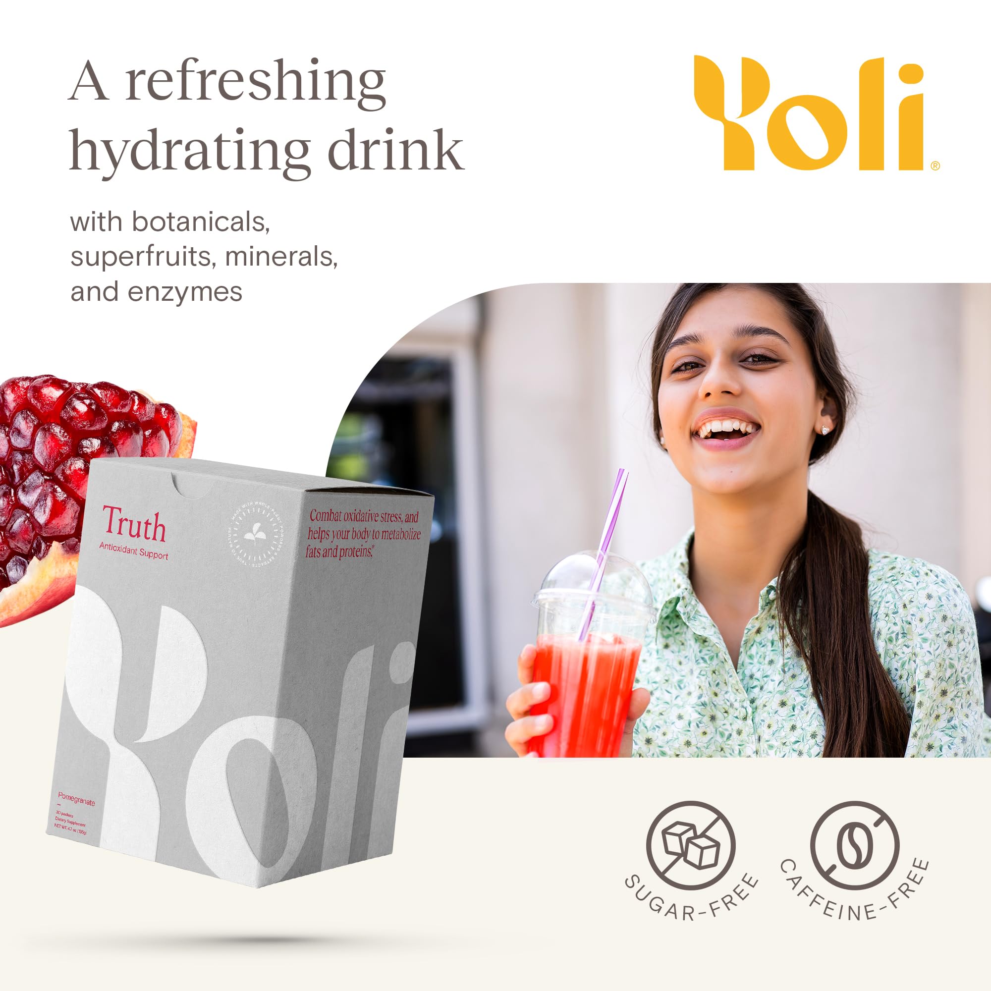 Yoli® Truth Antioxidant and Immune Support Supplement with Vitamin C, Botanicals, Superfruits, and Minerals - Pomegranate, 30 Packets Yoli Au supplements