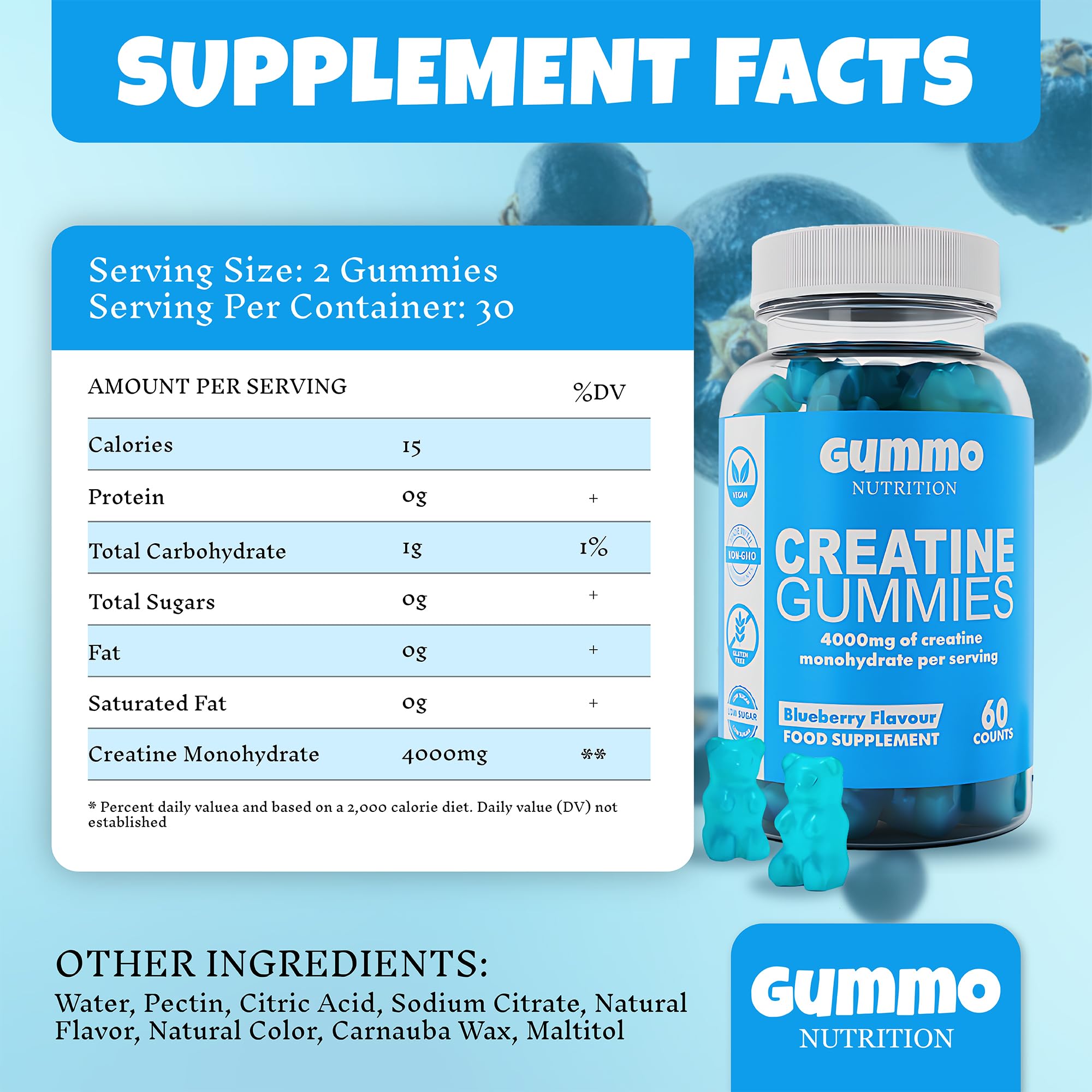 Creatine Monohydrate Gummies 4000mg for Men & Women - 60 Chewable Creatine GUMMO NUTRITION Au supplements