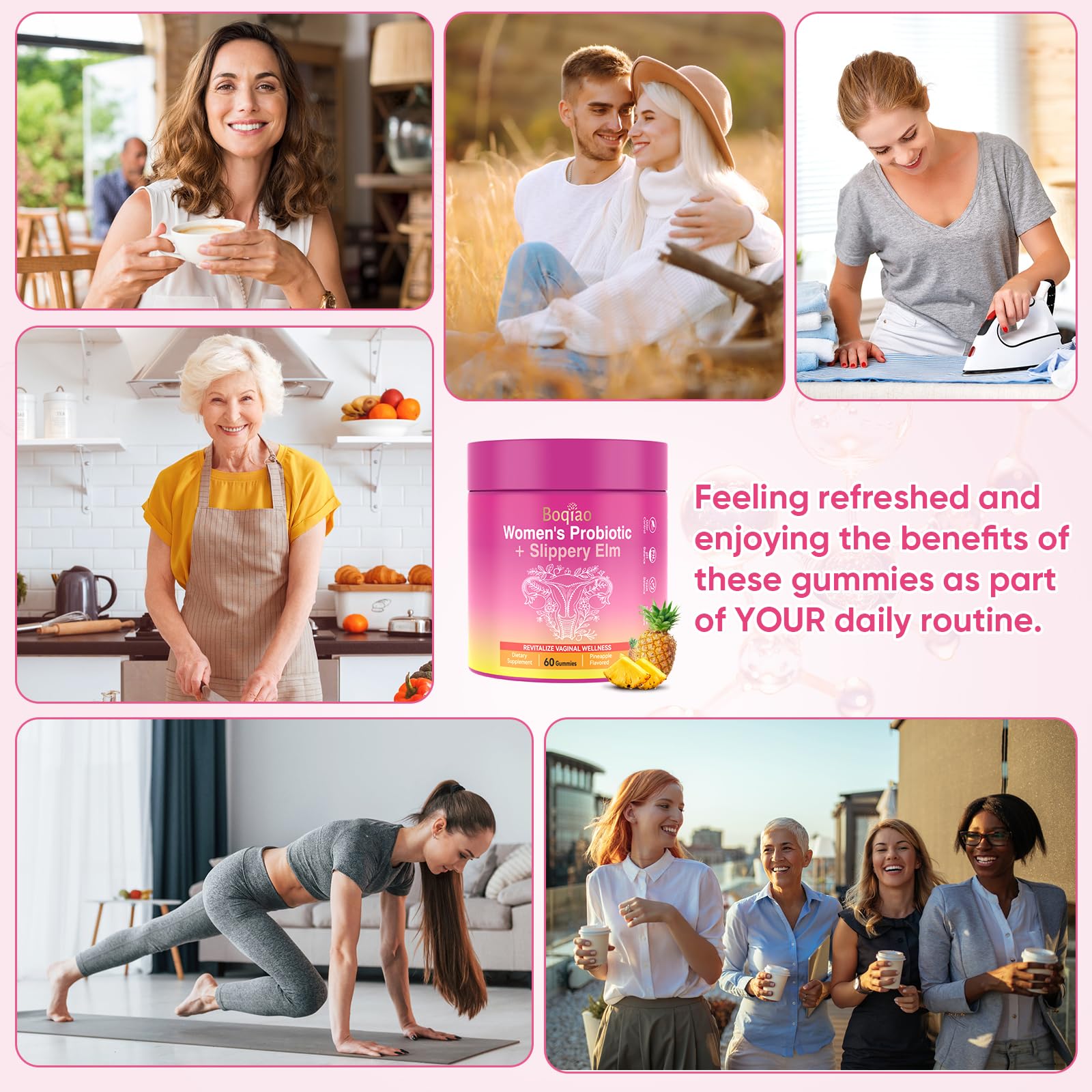 Feminine Probiotics Gummies with Slippery Elm - 60 Pineapple Gummies for Women ph Balance, Vaginal Probiotics Supports Flora, Gut Health & Immune System, Prebiotics & Lactobacillus Blend (Pineapple) Boqiao Au supplements