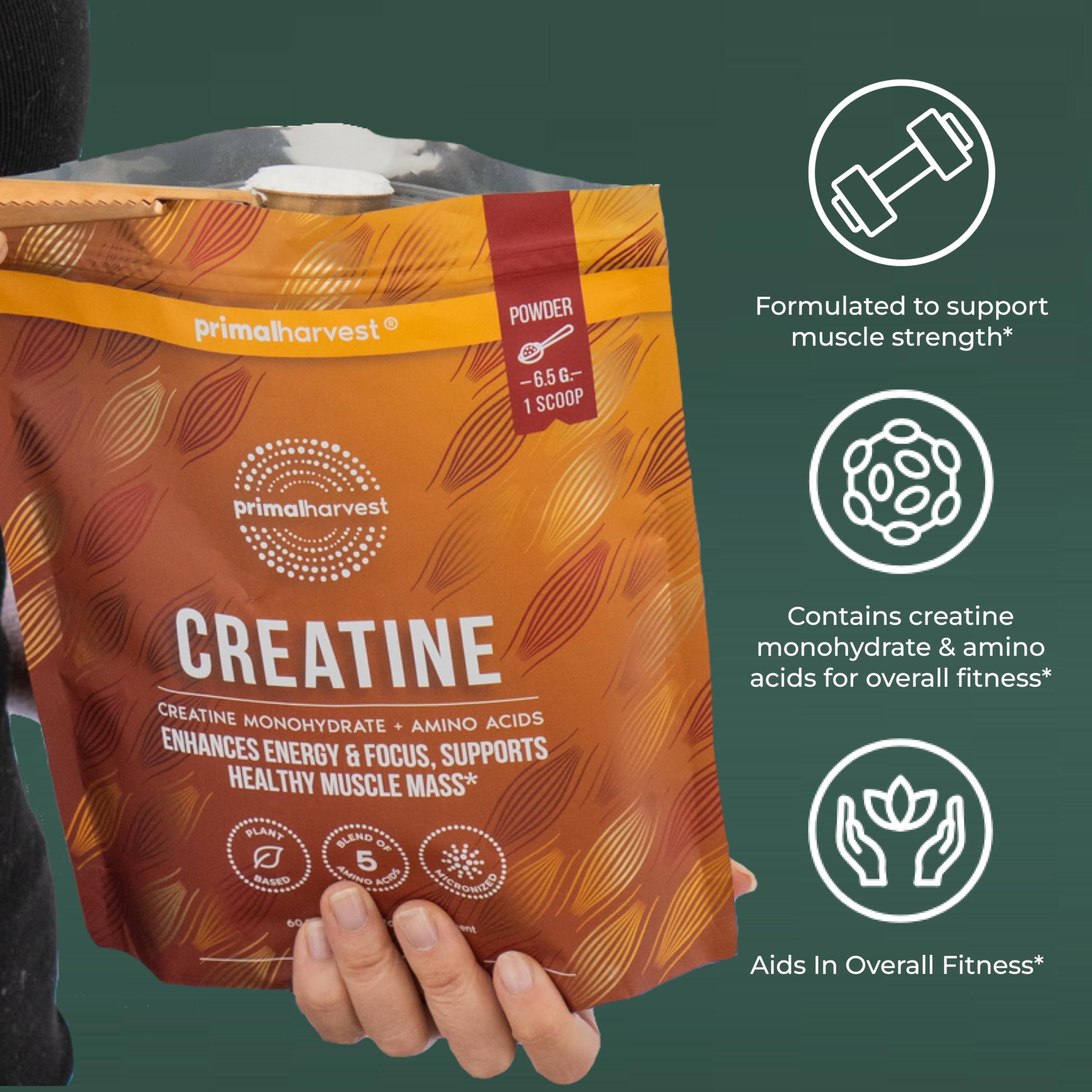 Primal Harvest Creatine Powder Supplement for Men and Women's Fitness, Workouts, and Muscle Growth, to Help Promote Recovery, Strength, Energy, and Endurance (1) Primal Harvest Au supplements