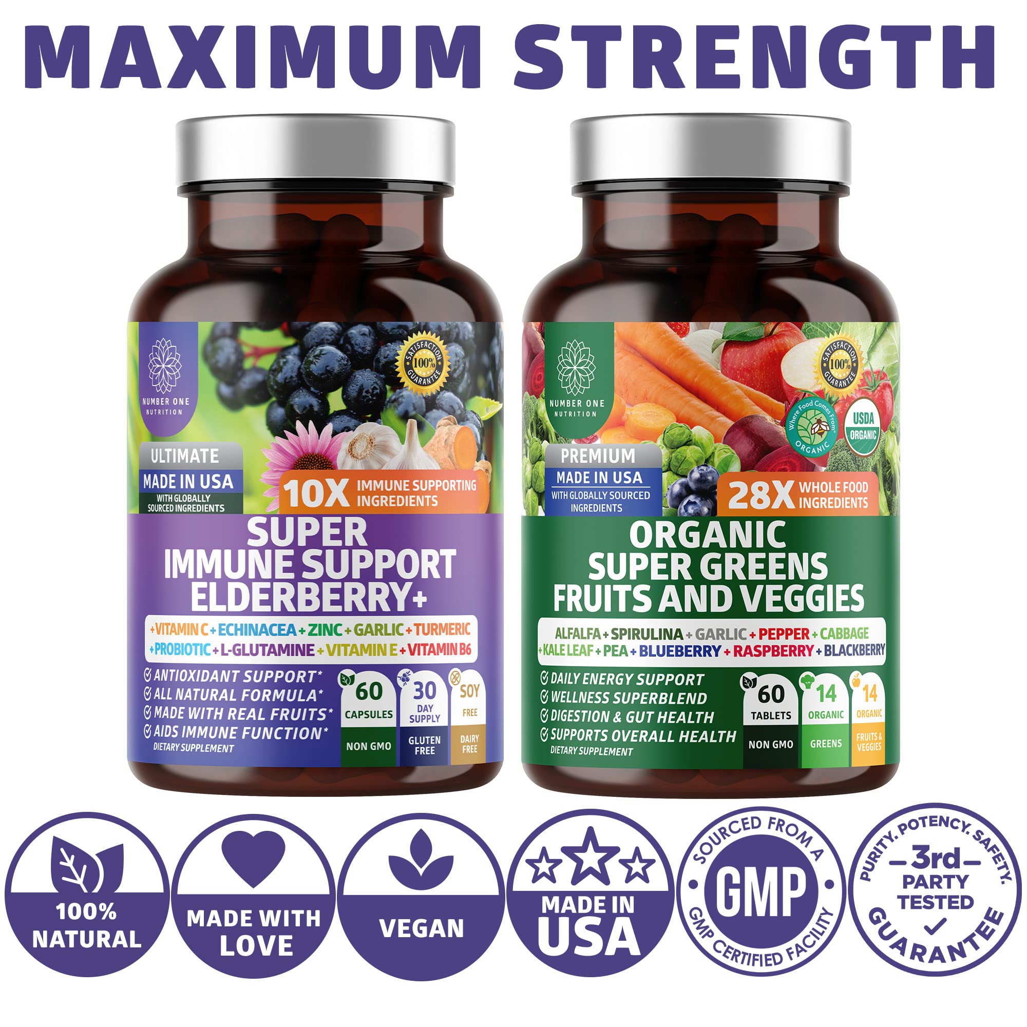 N1N Premium Organic Super Fruits & Veggies + Immune Support [38 Powerful Ingredients], Natural Super Greens Supplement with Alfalfa, Vitamins & Minerals, Zinc, Turmeric and Probiotic, 120 Caps Number One Nutrition Au supplements