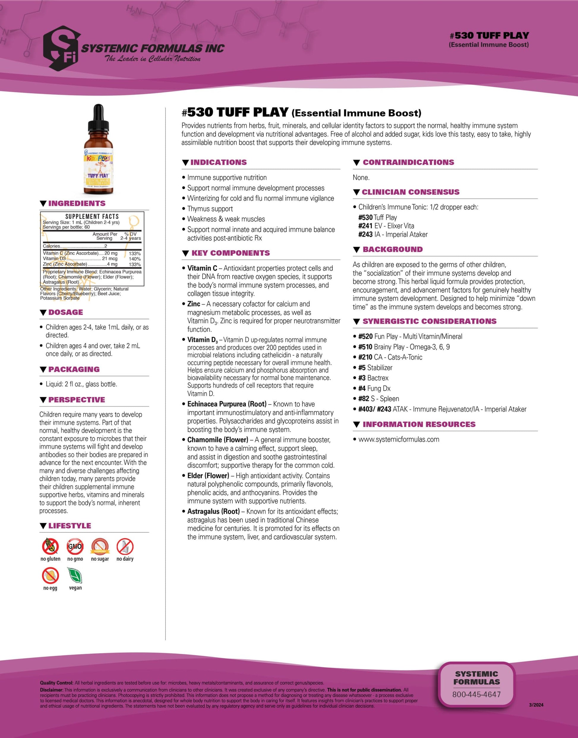 Systemic Formulas Tuff Play Kids Immune Support Supplement, 2 Fl Oz, with Vitamins C, D3 and Zinc #530 Systemic Formulas Au supplements
