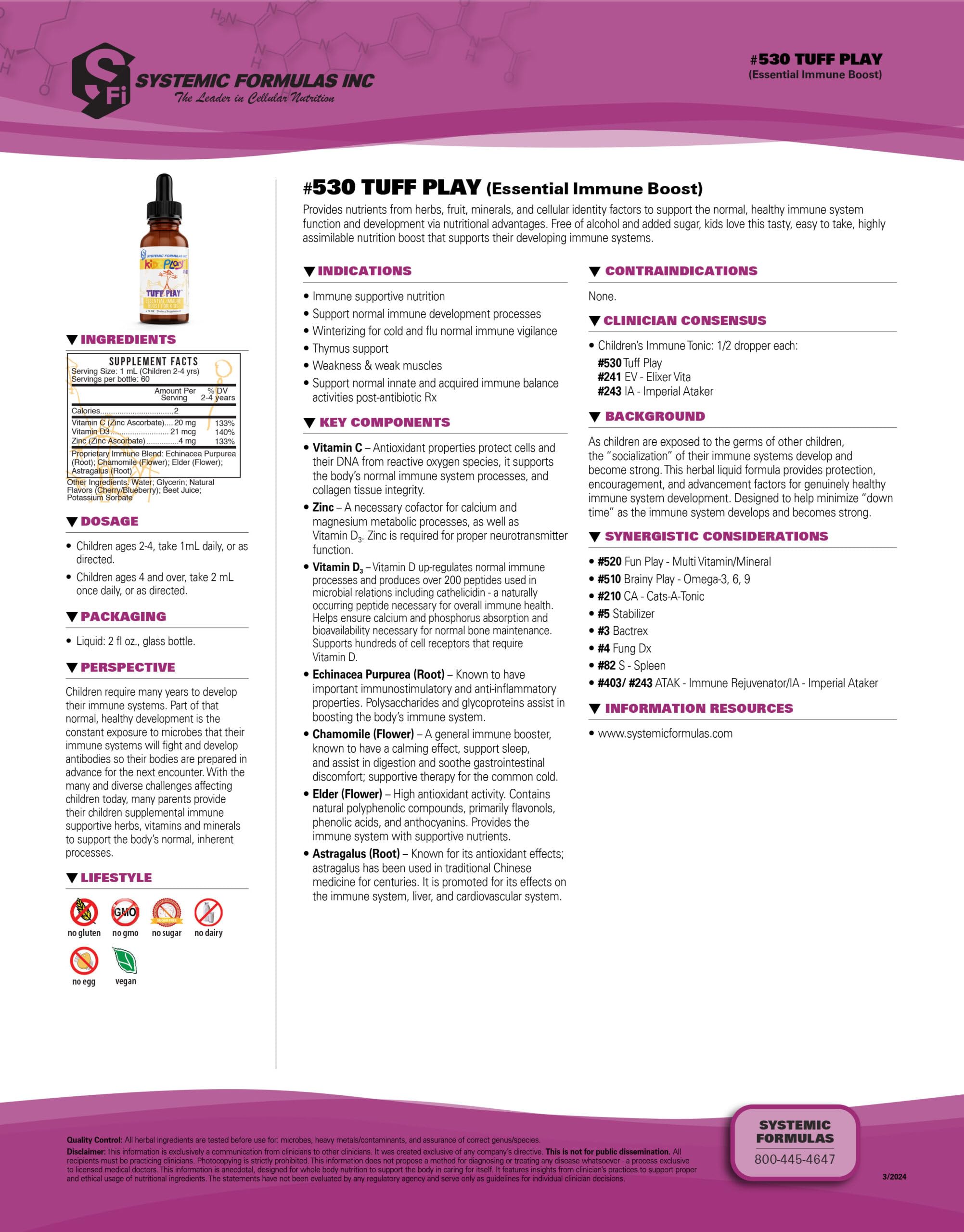 Systemic Formulas Tuff Play Kids Immune Support Supplement, 2 Fl Oz, with Vitamins C, D3 and Zinc #530 Systemic Formulas Au supplements