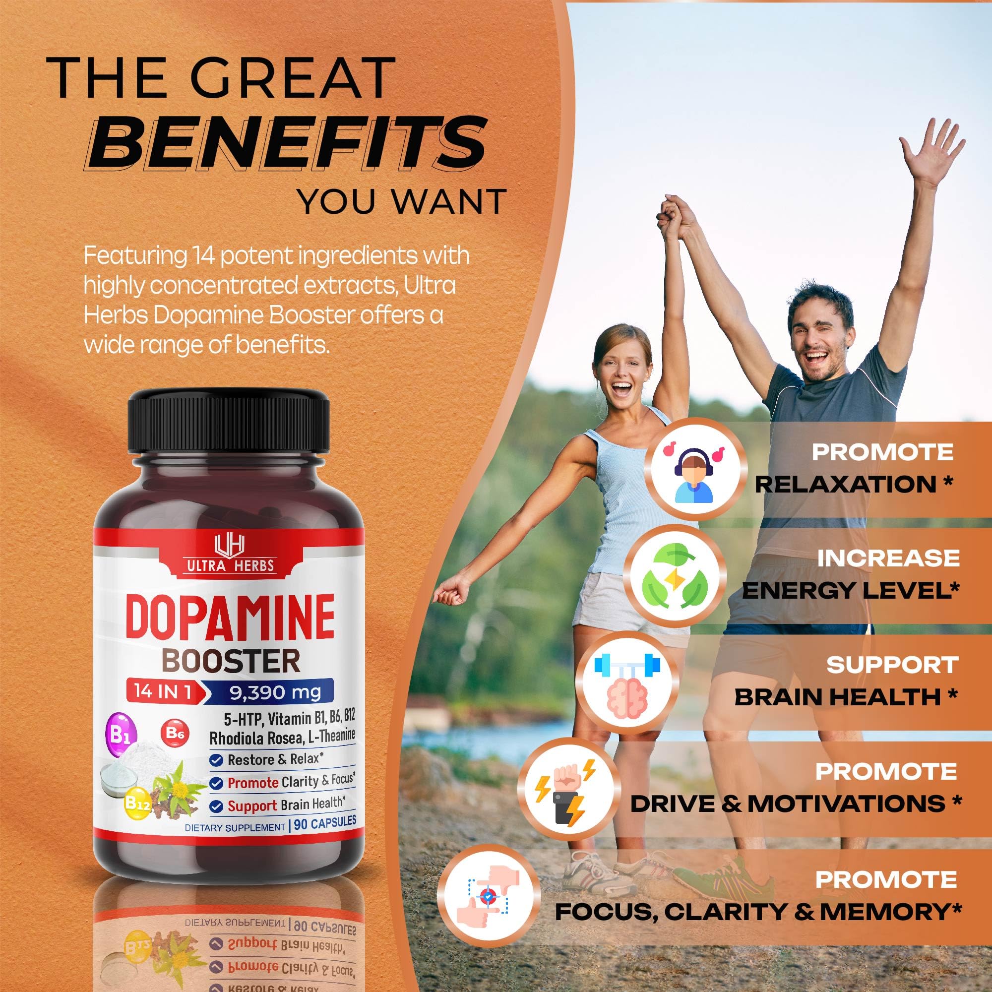 Dopamine Focus Supplement Ashwagandha 5000mg 5-HTP 50mg Rhodiola Rosea 2000mg ULTRA HERBS Au supplements