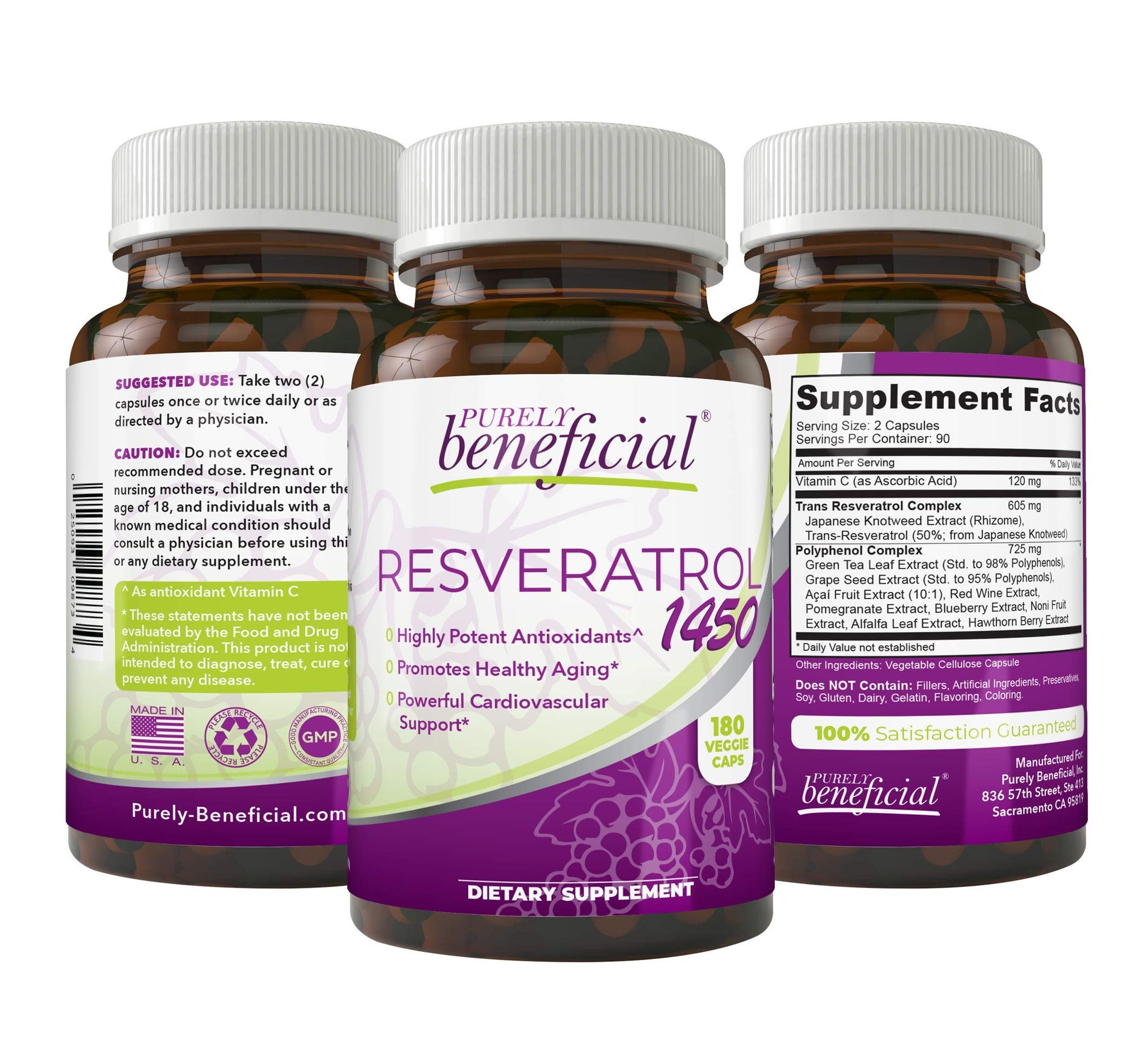 PURELY beneficial RESVERATROL1450-90day Supply, 1450mg per Serving of Potent Antioxidants PURELY beneficial Au supplements
