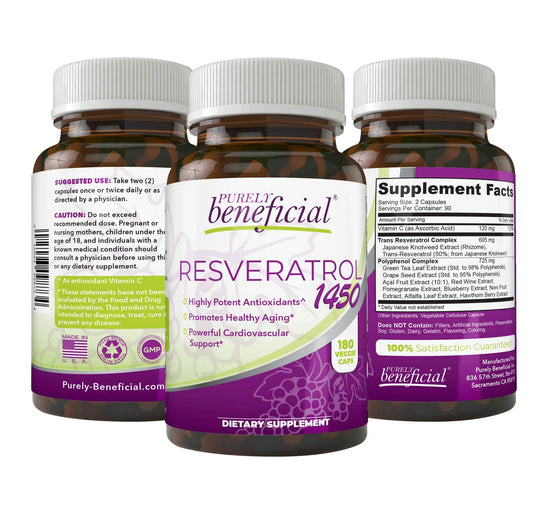 PURELY beneficial RESVERATROL1450-90day Supply, 1450mg per Serving of Potent Antioxidants PURELY beneficialAU supplements