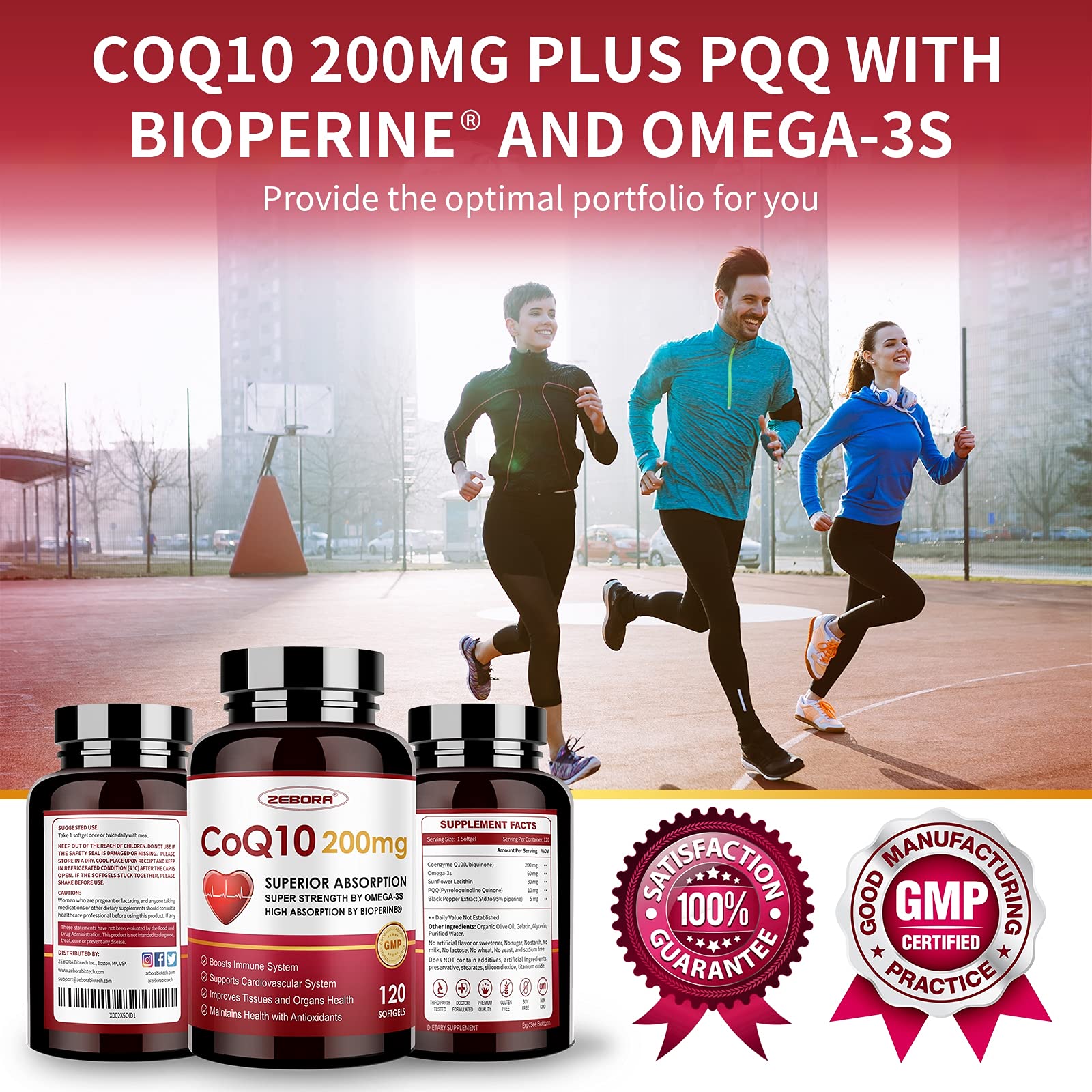 CoQ10-200mg-Softgels with PQQ, BioPerine & Omega-3, 120 Servings Coenzyme Q10 ZEBORA Au supplements