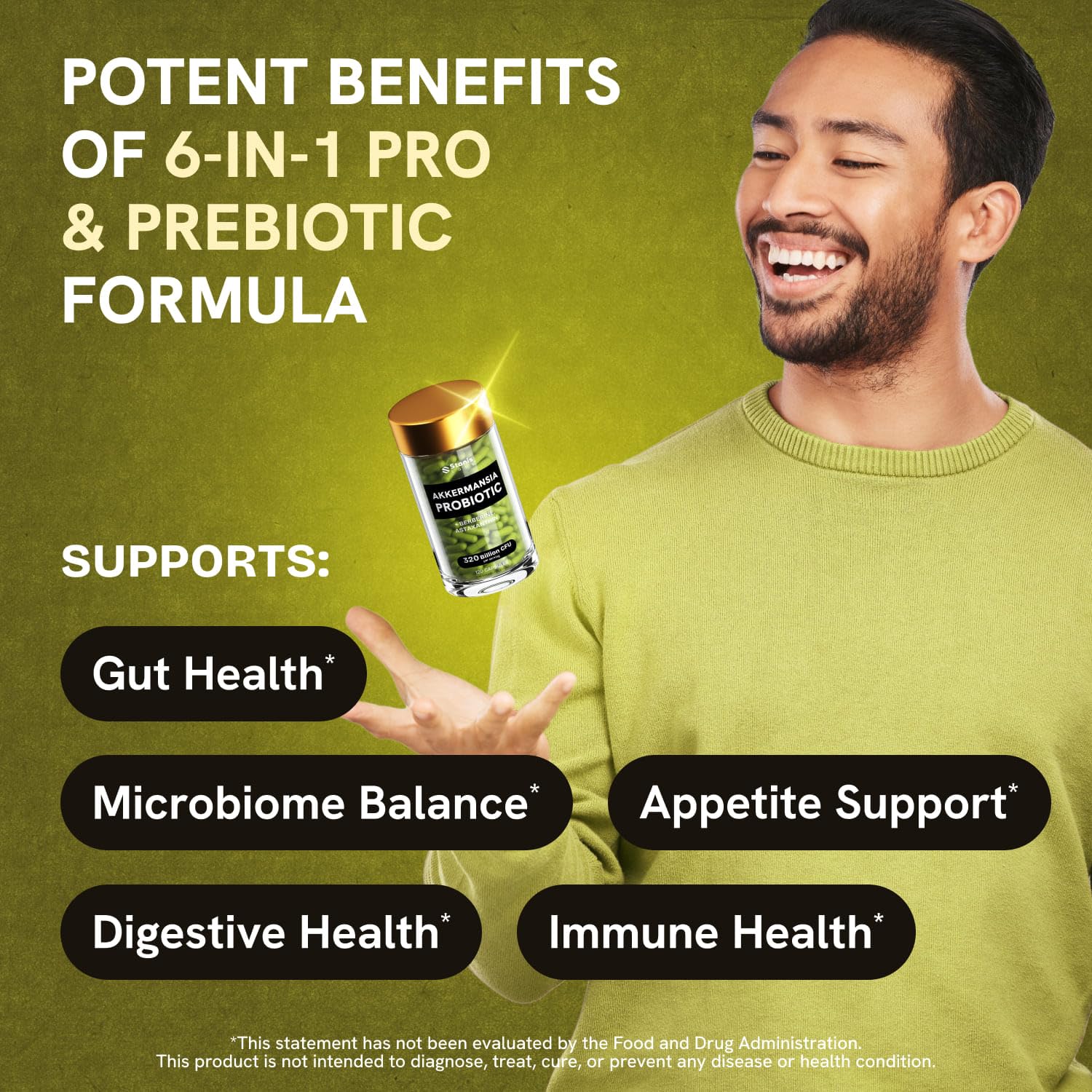 Akkermansia Muciniphila Probiotics 320 Billion CFU| Probiotic and Prebiotic | Akkermansia Probiotics for gut health | Inulin Prebiotic Fiber Capsules Astaxanthin & Berberine & Chromium | 120 capsules Stanis Labs Au supplements