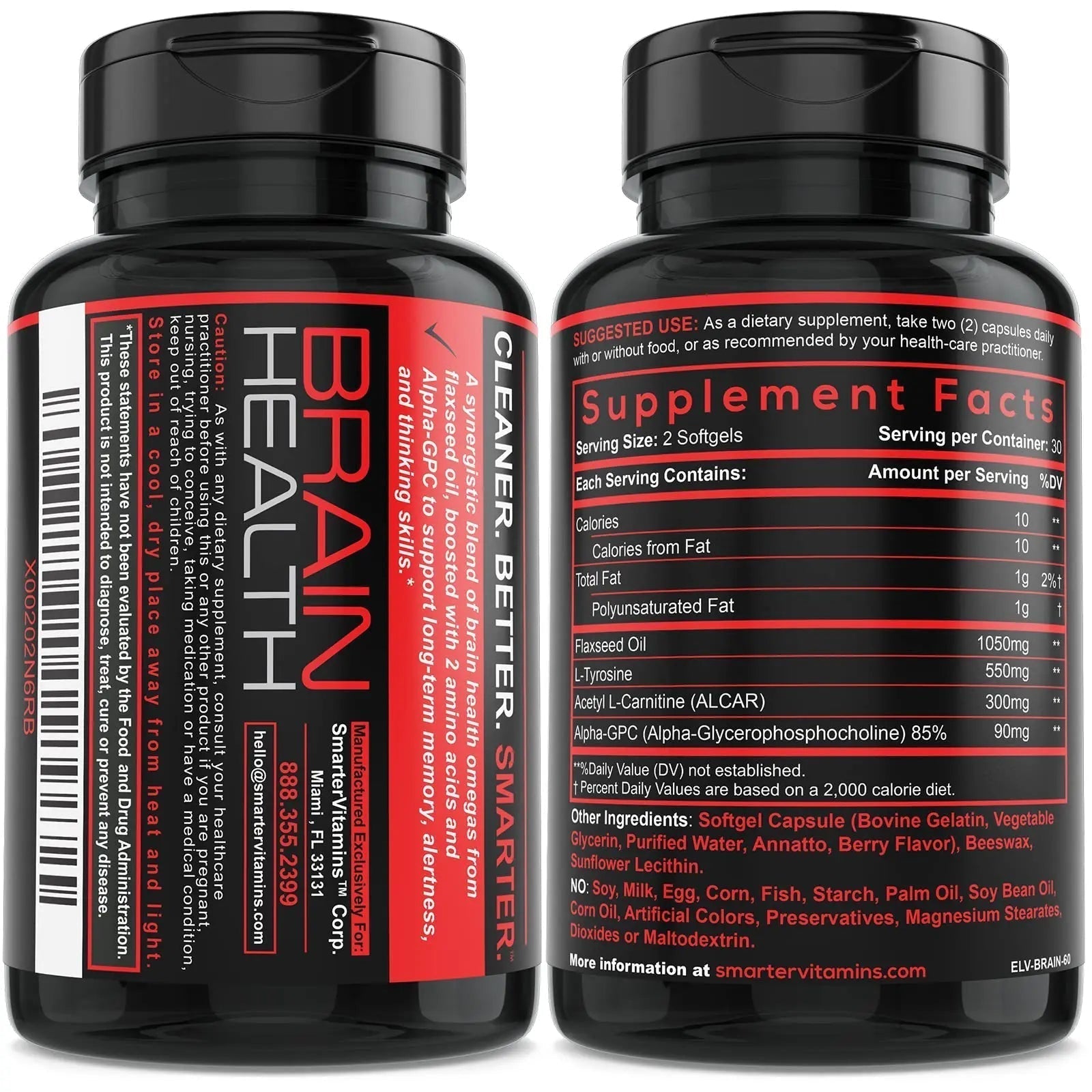 Smarter Brain Support Nootropic Supplement, Made with Alpha-GPC, L-Tyrosine & Acetyl L-Carnitine ALCAR, Flaxseed Oil SmarterVitamins Au supplements