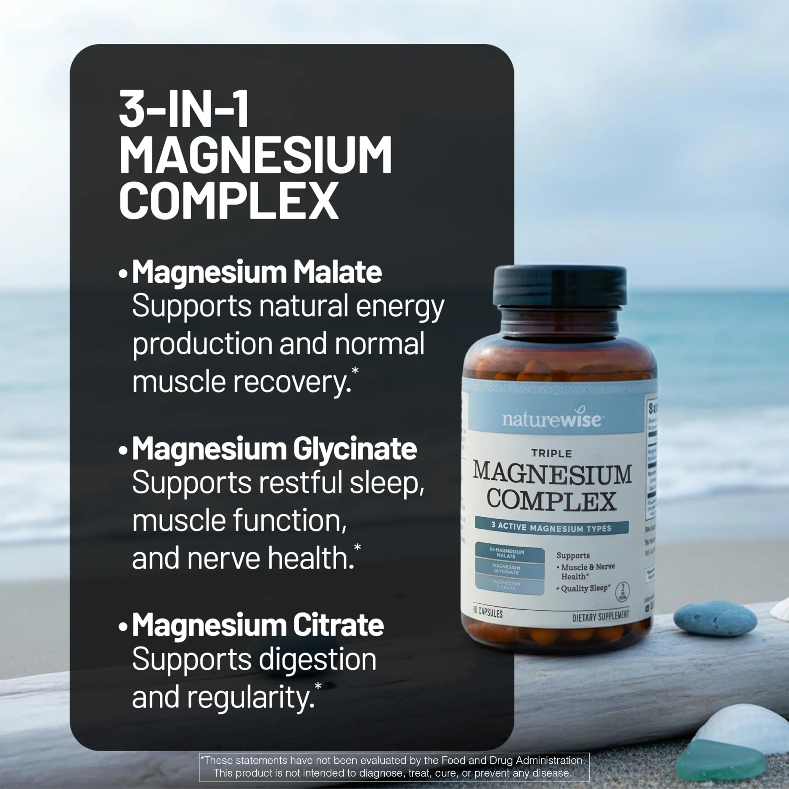NatureWise Triple Magnesium Complex - High Absorption Magnesium Glycinate + Malate + Citrate for Muscle Nerve & Sleep Support - Vegan 90 Capsules NatureWise Au supplements