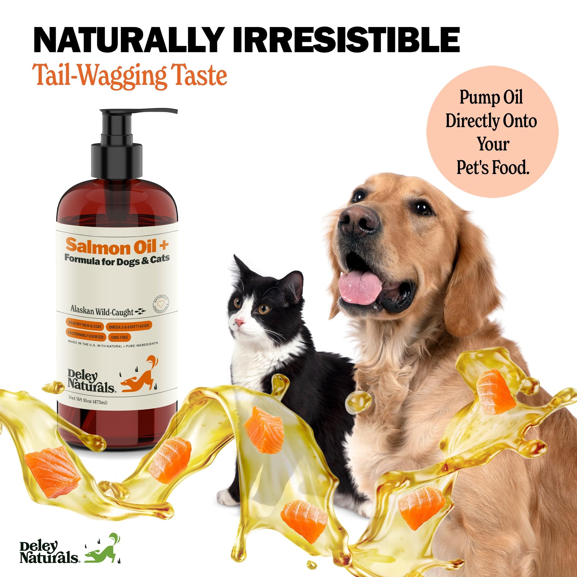 Deley Naturals Wild Alaskan Salmon Oil for Dogs & Cats - New and Improved Salmon Oil Plus Formula - Fish Oil for Dogs with Omega 3, DHA and EPA - Omega 3 for Healthy Skin and Coat - 16oz Made in USA Deley Naturals Au supplements